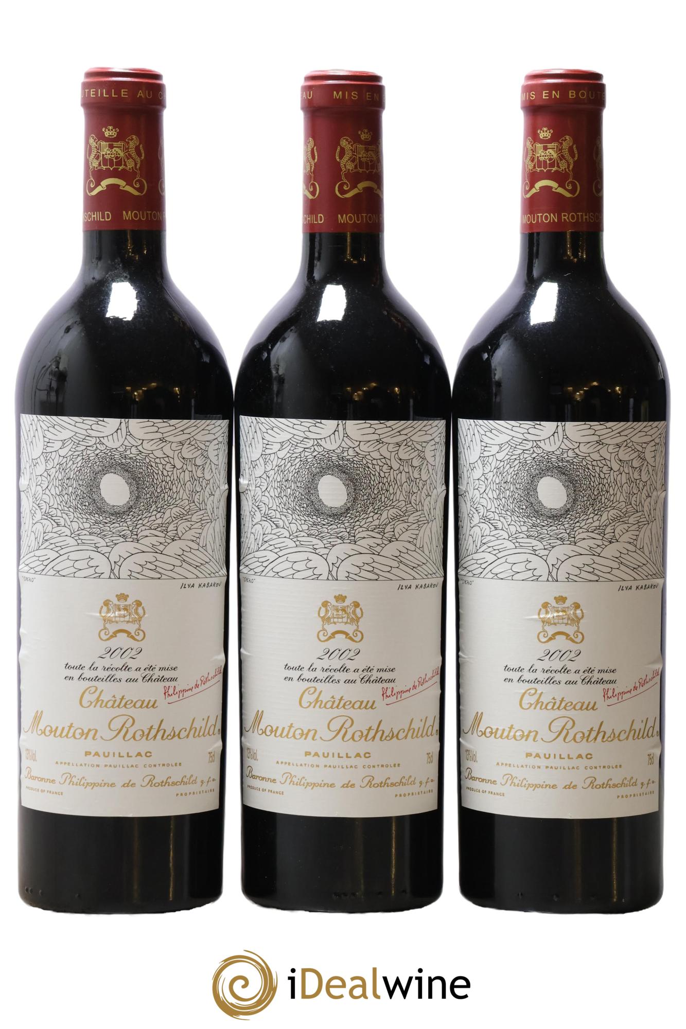 Château Mouton Rothschild 1er Grand Cru Classé 2002 - Lot de 3 bouteilles - 0