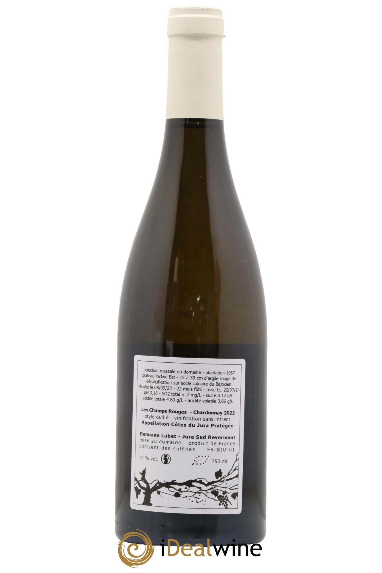 Côtes du Jura Chardonnay Les Champs Rouges Romain - Julien - Charline Labet 2022 - Lot de 1 bouteille - 1