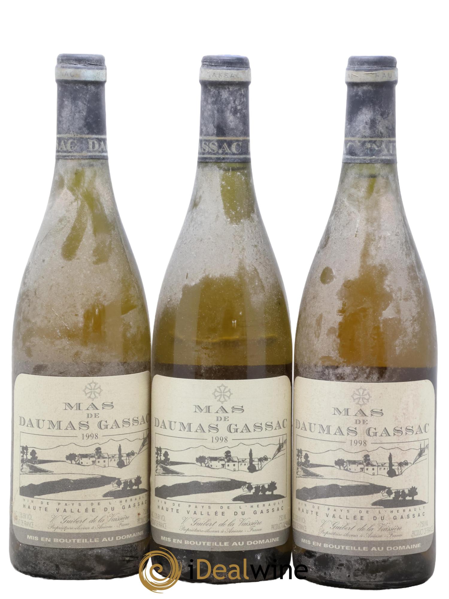 IGP St Guilhem-le-Désert - Cité d'Aniane Mas Daumas Gassac Famille Guibert de La Vaissière 1998 - Lot de 3 bouteilles - 0