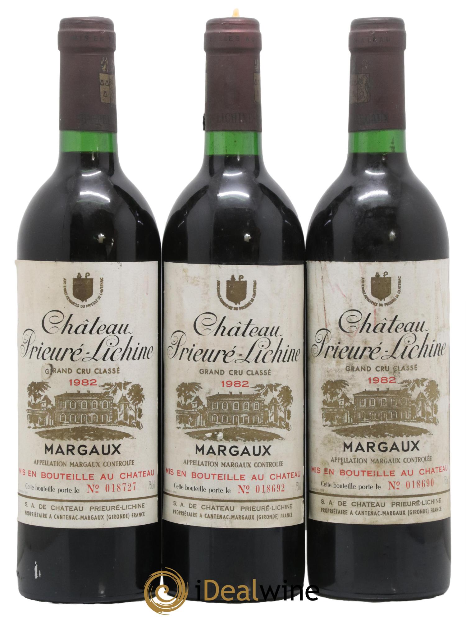 Château Prieuré Lichine 4ème Grand Cru Classé 1982 - Lot de 3 bouteilles - 0