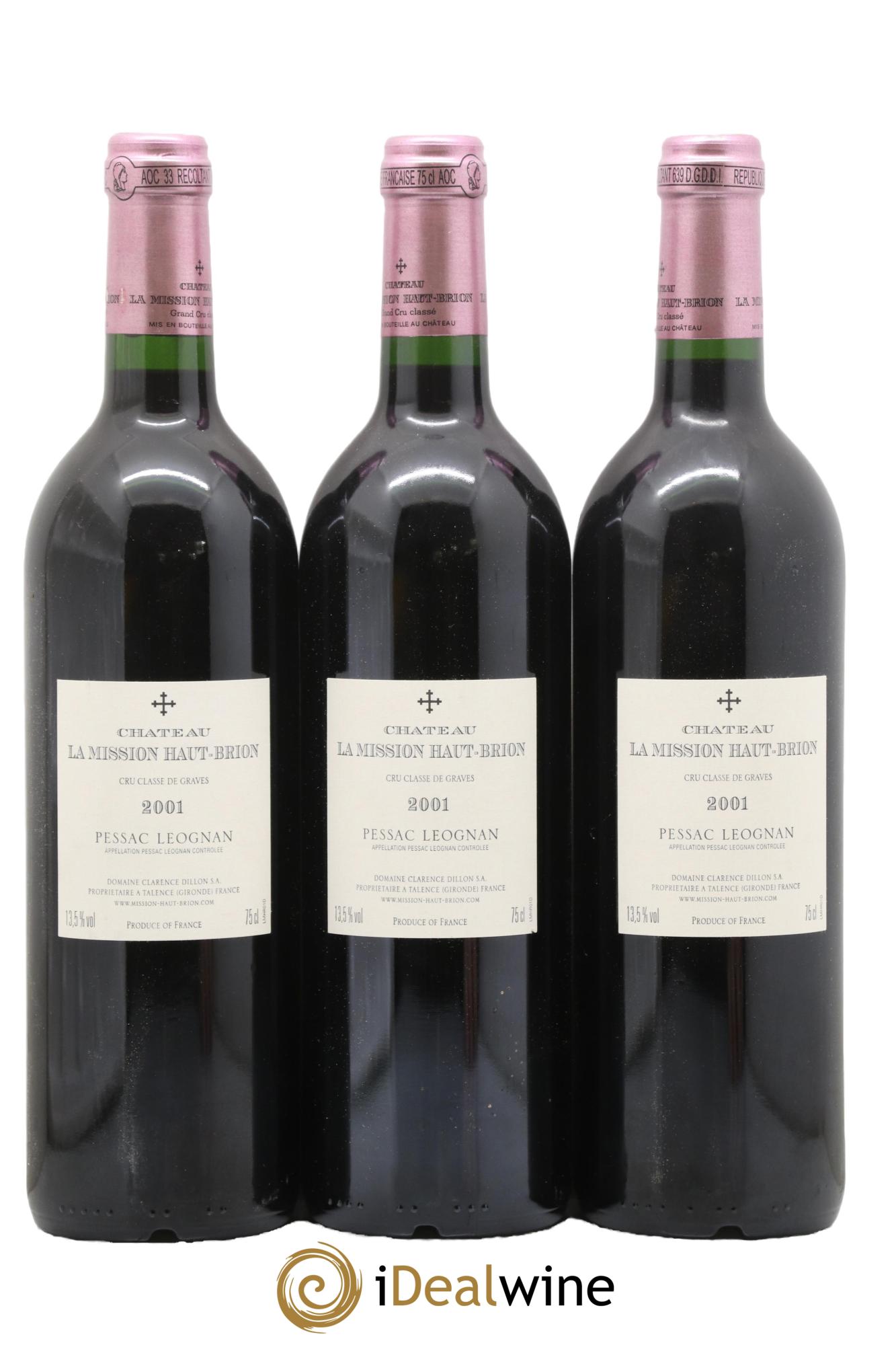 Château la Mission Haut-Brion Cru Classé de Graves 2001 - Lot de 3 bouteilles - 1