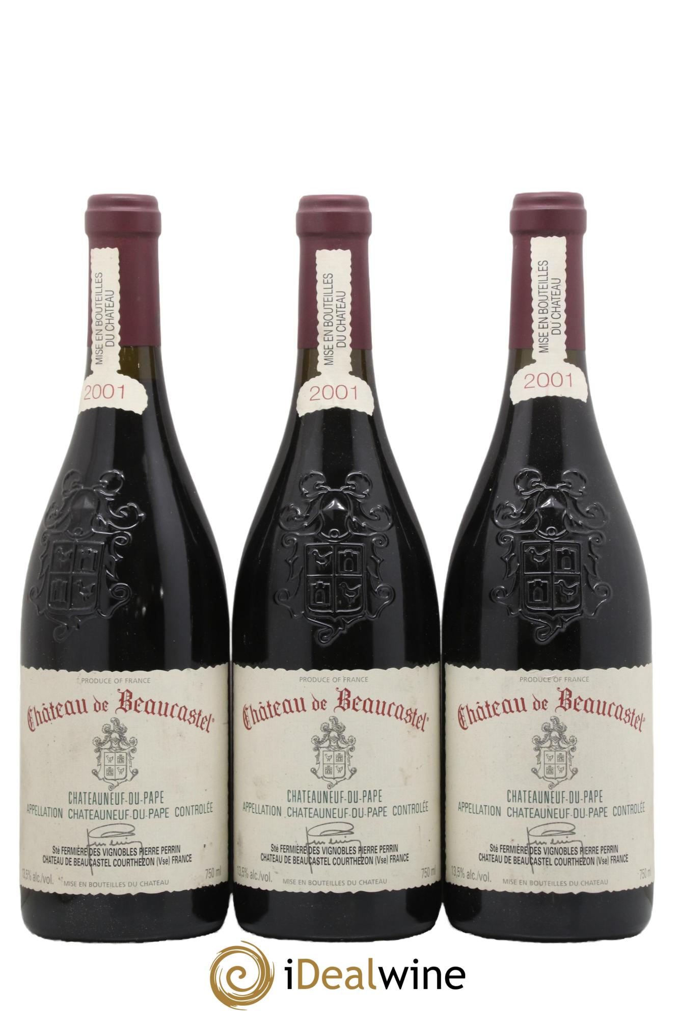 Châteauneuf-du-Pape Château de Beaucastel Famille Perrin 2001 - Lot of 3 bottles - 0