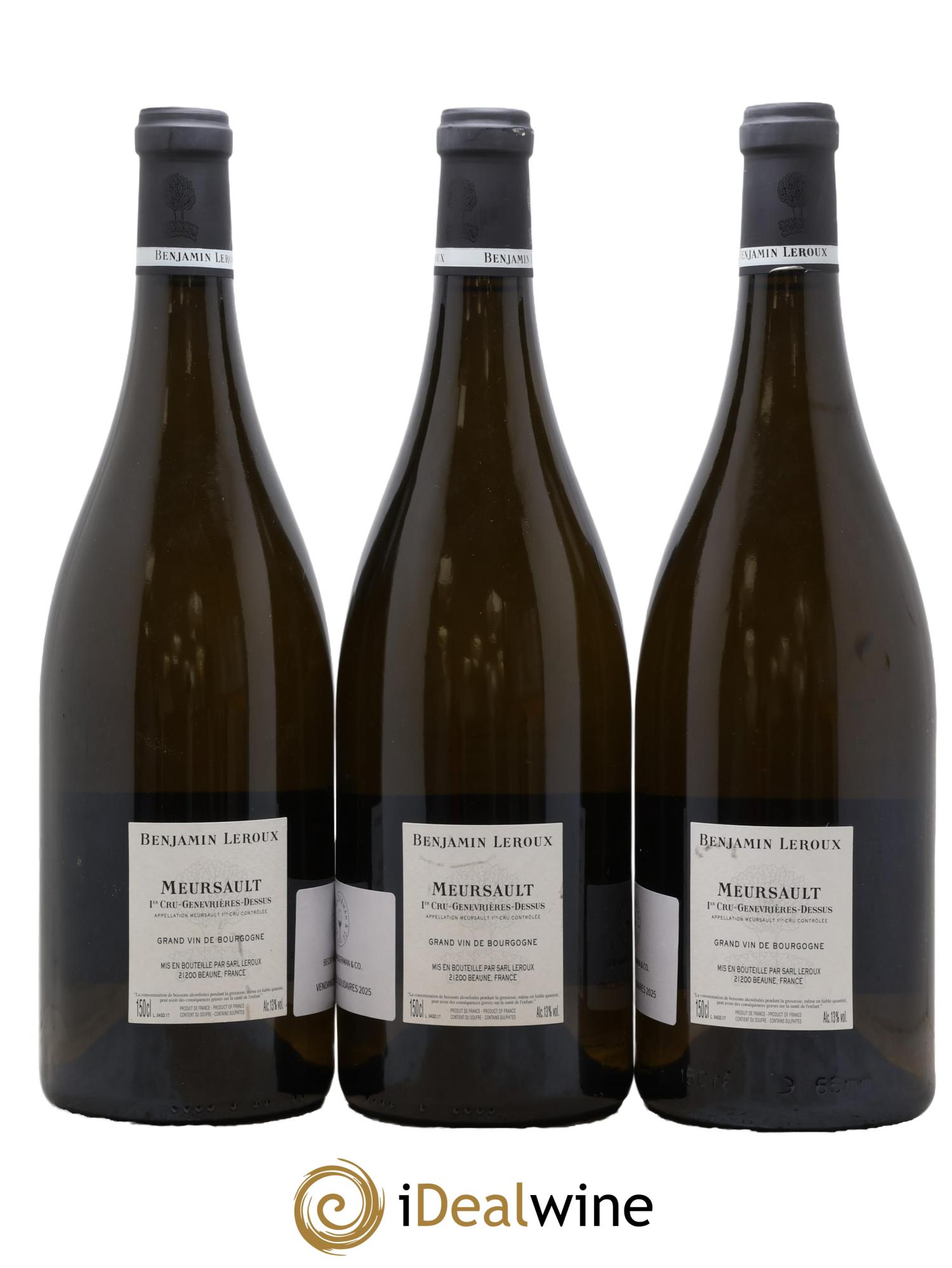 Meursault 1er Cru Les Genevrières Dessus Benjamin Leroux 2017 - Posten von 3 Magnum - 1