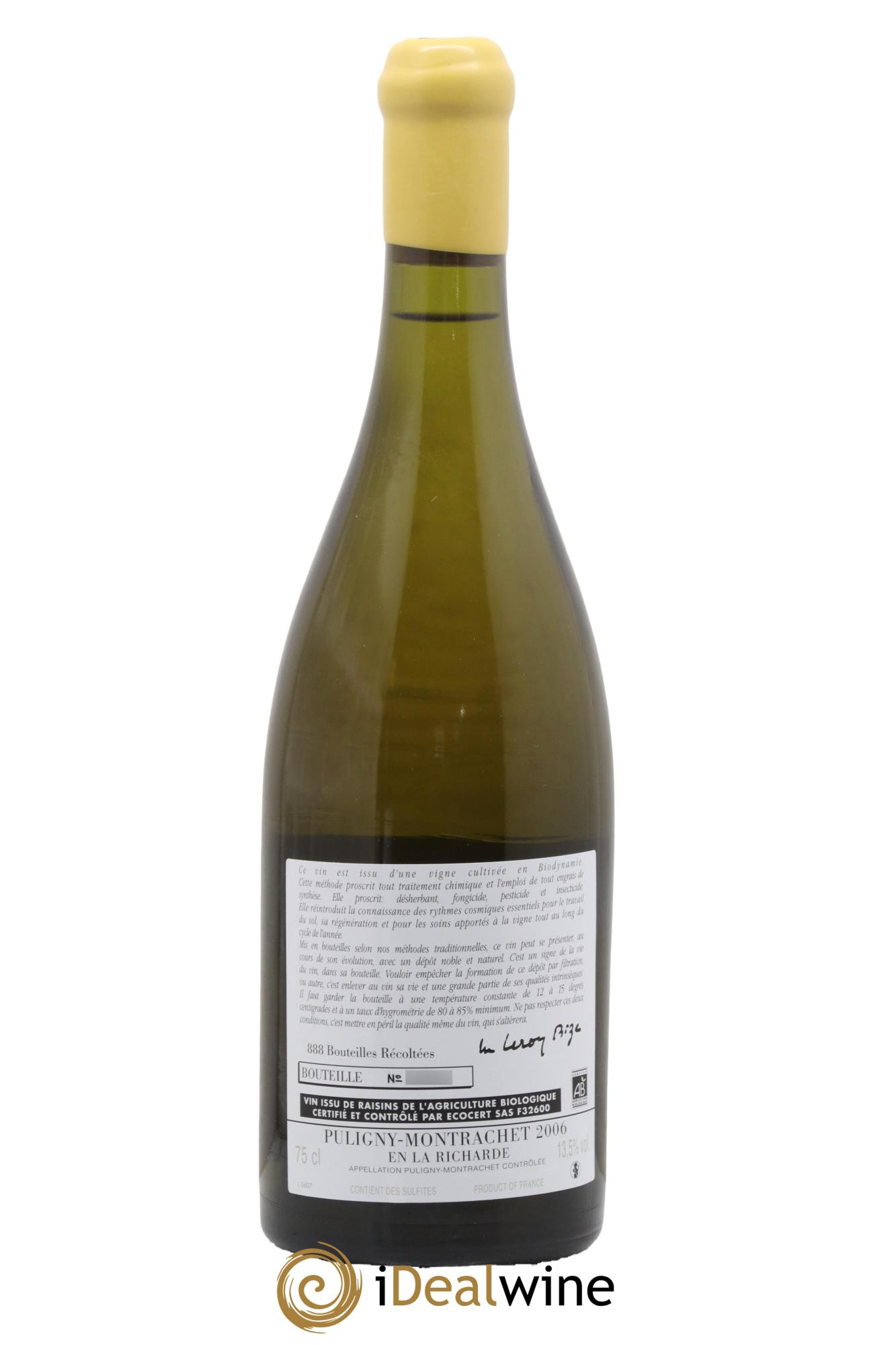 Puligny-Montrachet En La Richarde d'Auvenay (Domaine) 2006 - Lot de 1 bouteille - 1