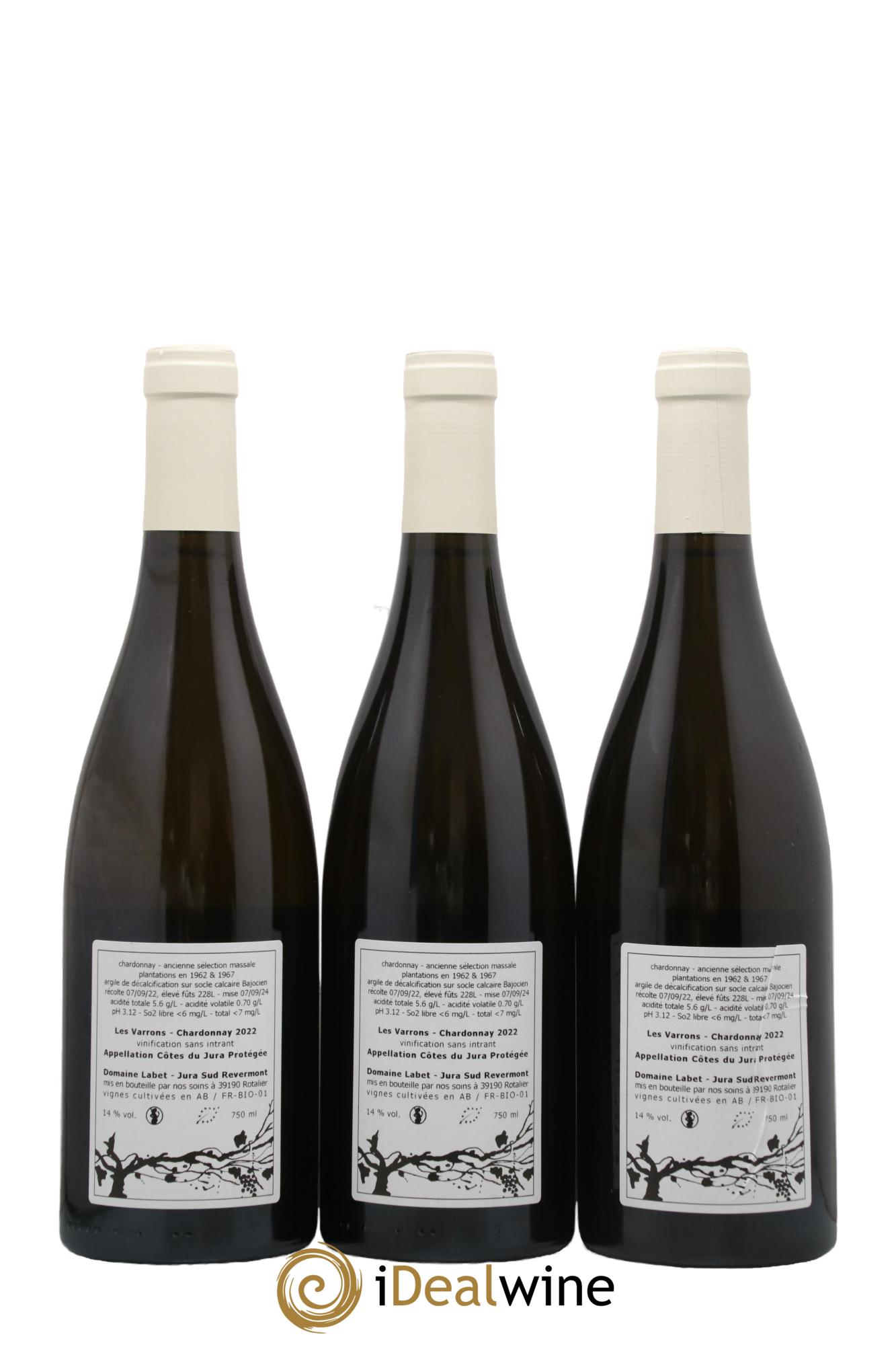 Côtes du Jura Chardonnay Les Varrons Romain - Julien - Charline Labet 2022 - Lot de 3 bouteilles - 1
