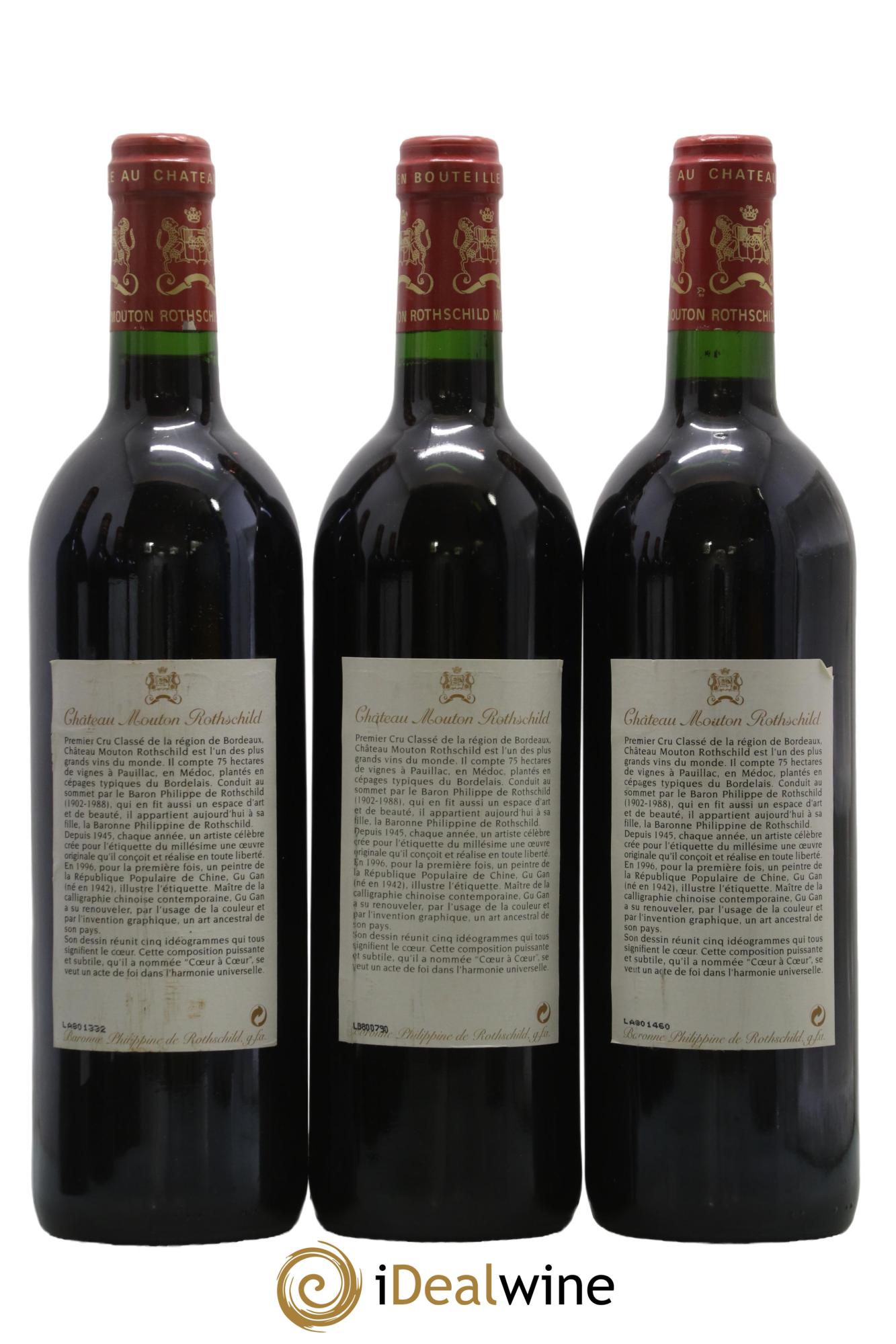 Château Mouton Rothschild 1er Grand Cru Classé 1996 - Lot de 3 bouteilles - 1