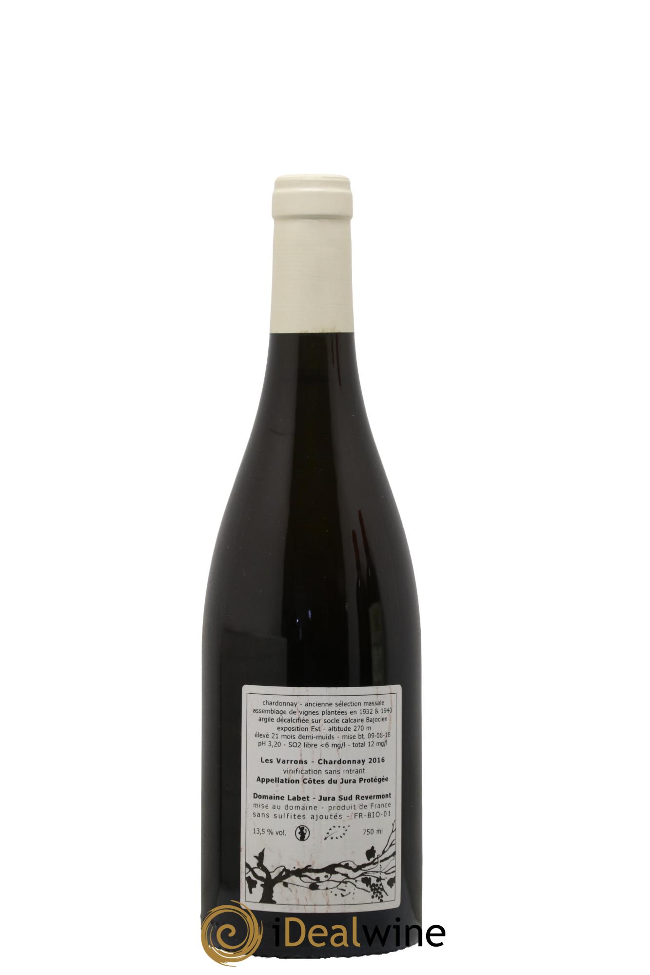 Côtes du Jura Chardonnay Les Varrons Romain - Julien - Charline Labet 2016 - Lot de 1 bouteille - 1