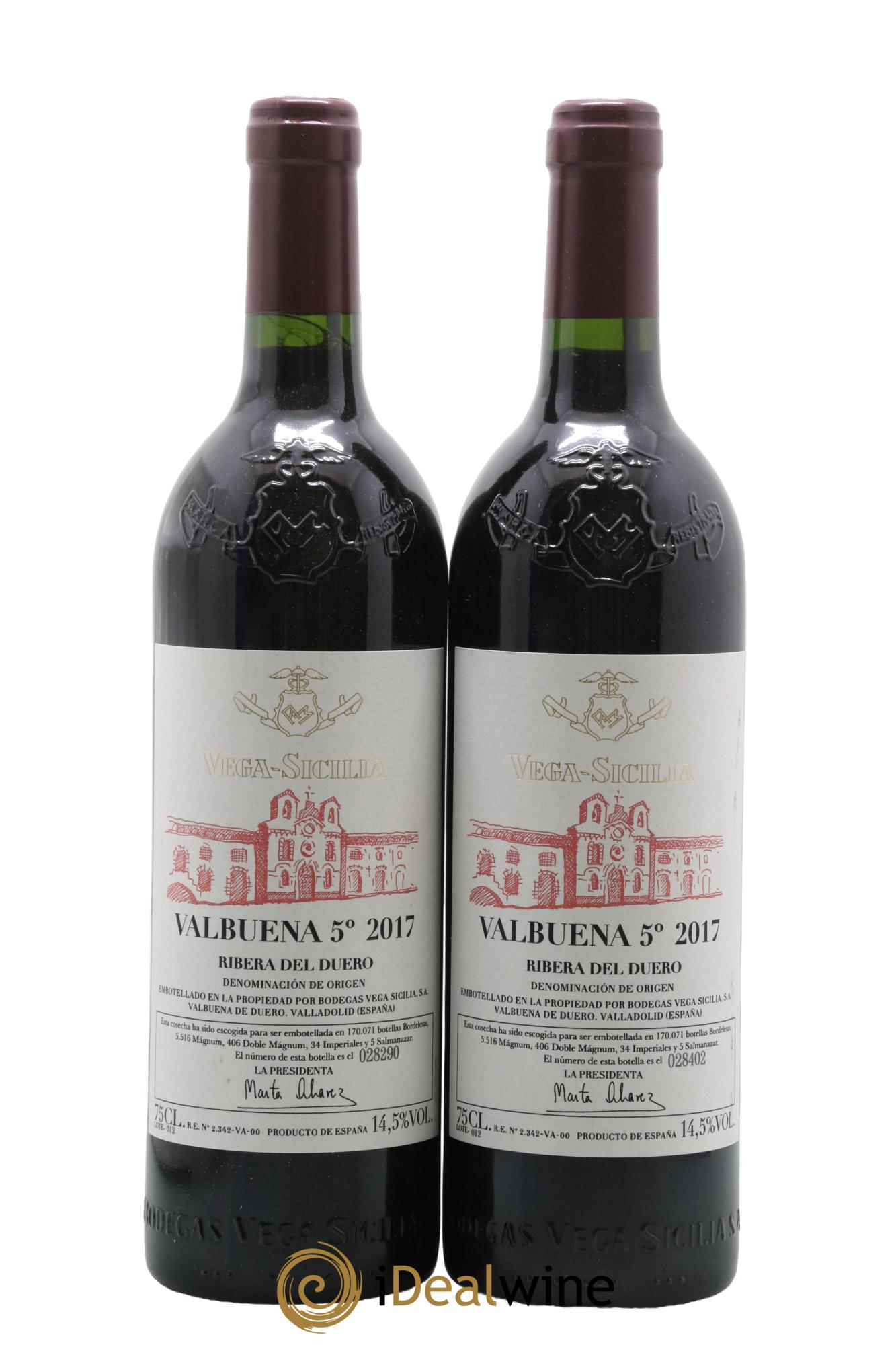 Ribera Del Duero DO Vega Sicilia Valbuena 5 ano Famille Alvarez 2017 - Lot de 2 bouteilles - 0