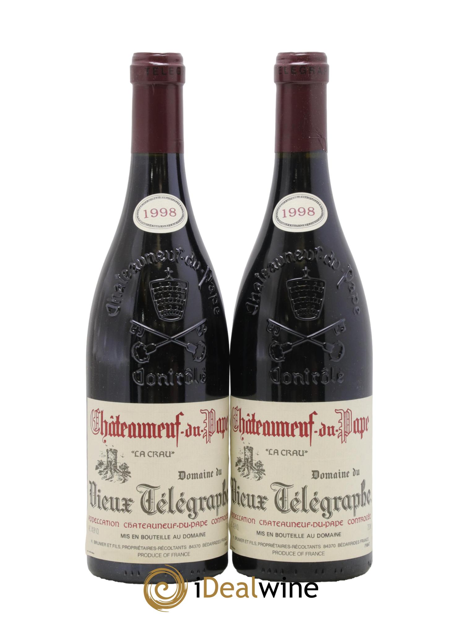 Châteauneuf-du-Pape Vieux Télégraphe (Domaine du) Vignobles Brunier 1998 - Posten von 2 Flaschen - 0