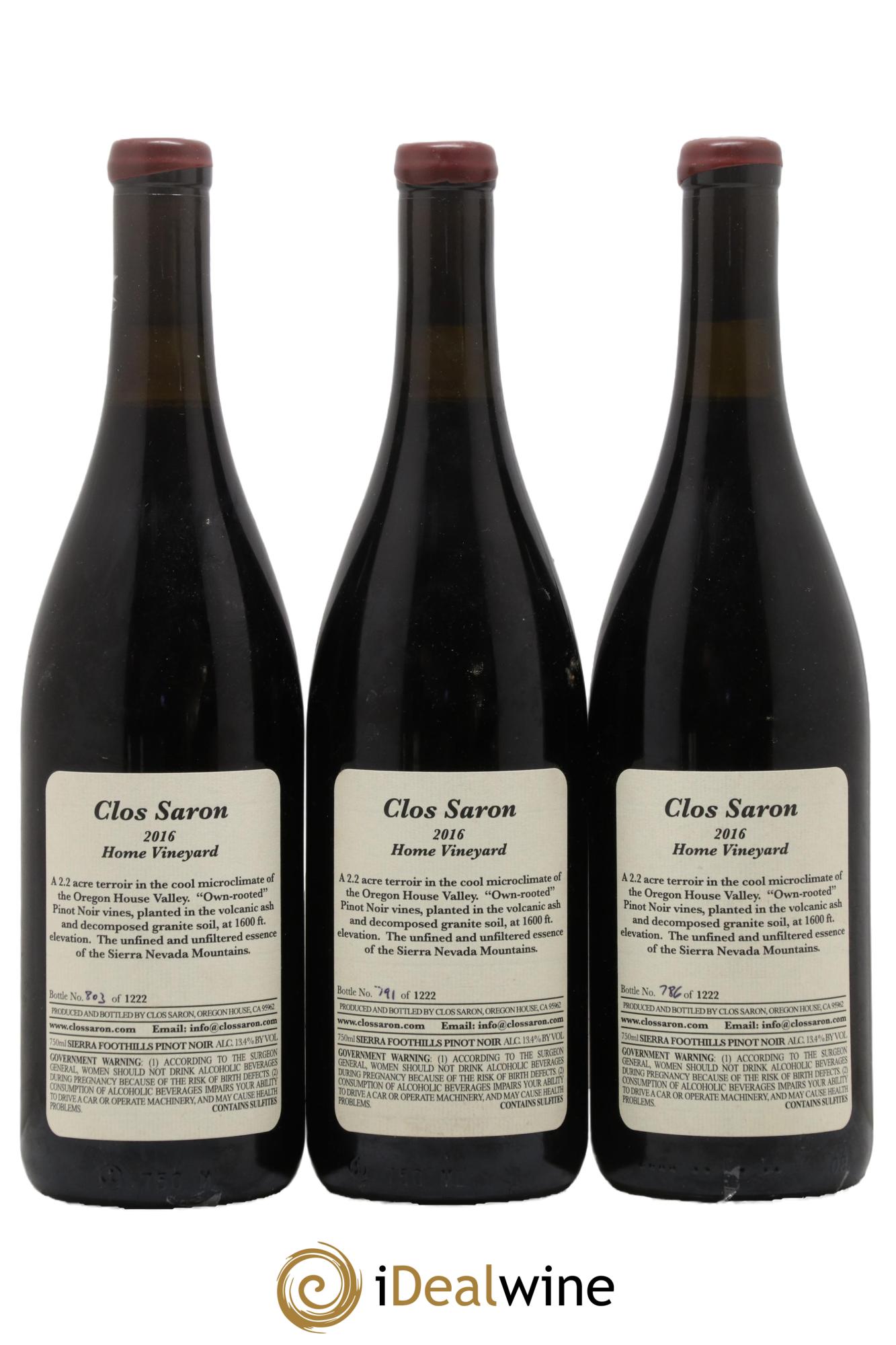 USA Sierra Foothills Home Vineyard Sierra Foothills Clos Saron 2016 - Lotto di 3 bottiglie - 1