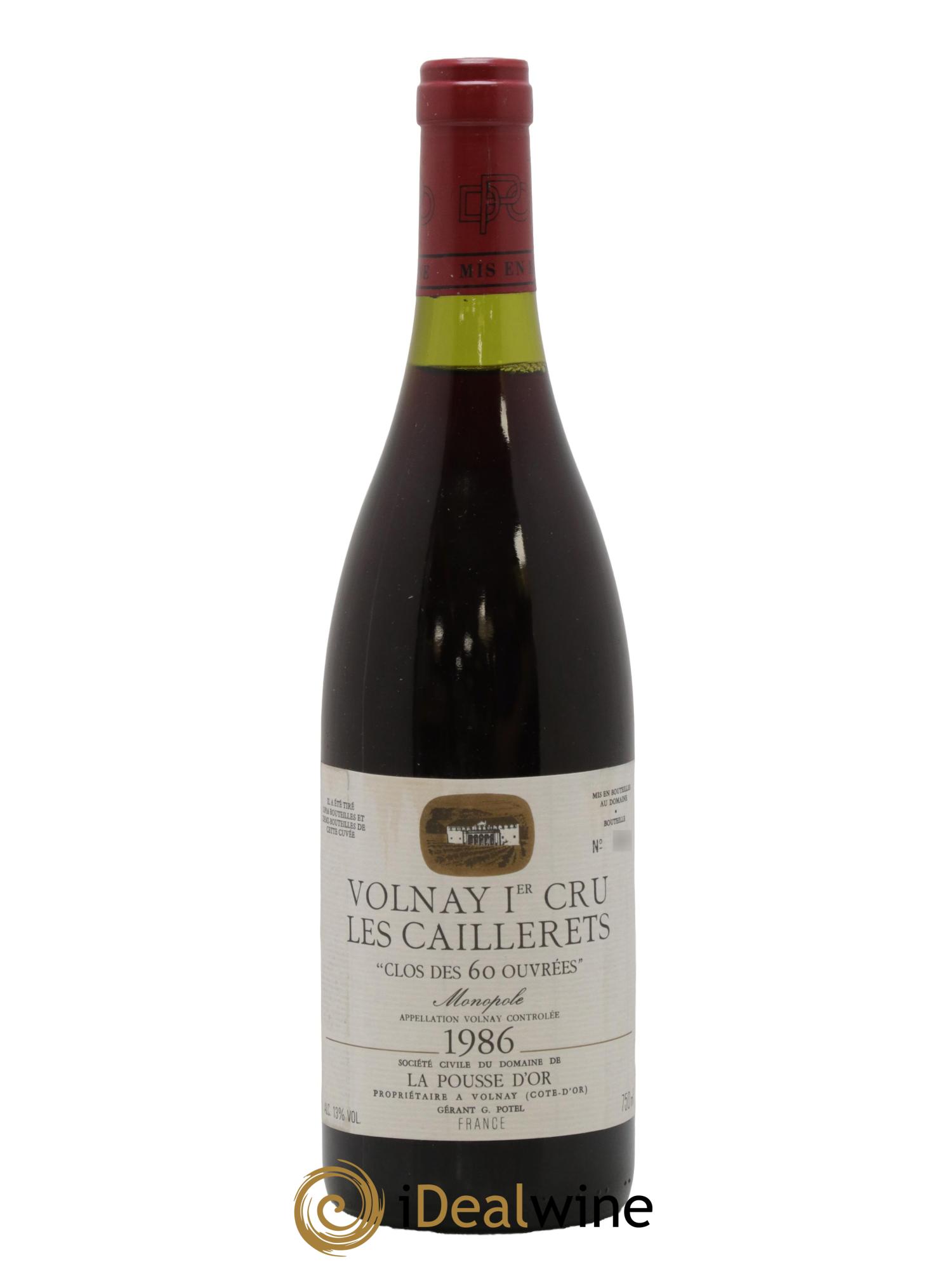 Volnay 1er Cru Clos des 60 ouvrées La Pousse d'Or (Domaine de) 1986 - Lot de 1 bouteille - 0