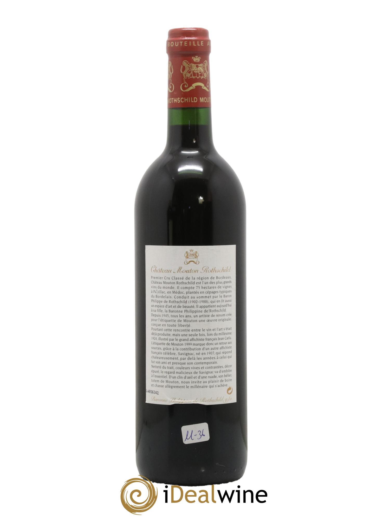 Château Mouton Rothschild 1er Grand Cru Classé 1999 - Lot de 1 bouteille - 1