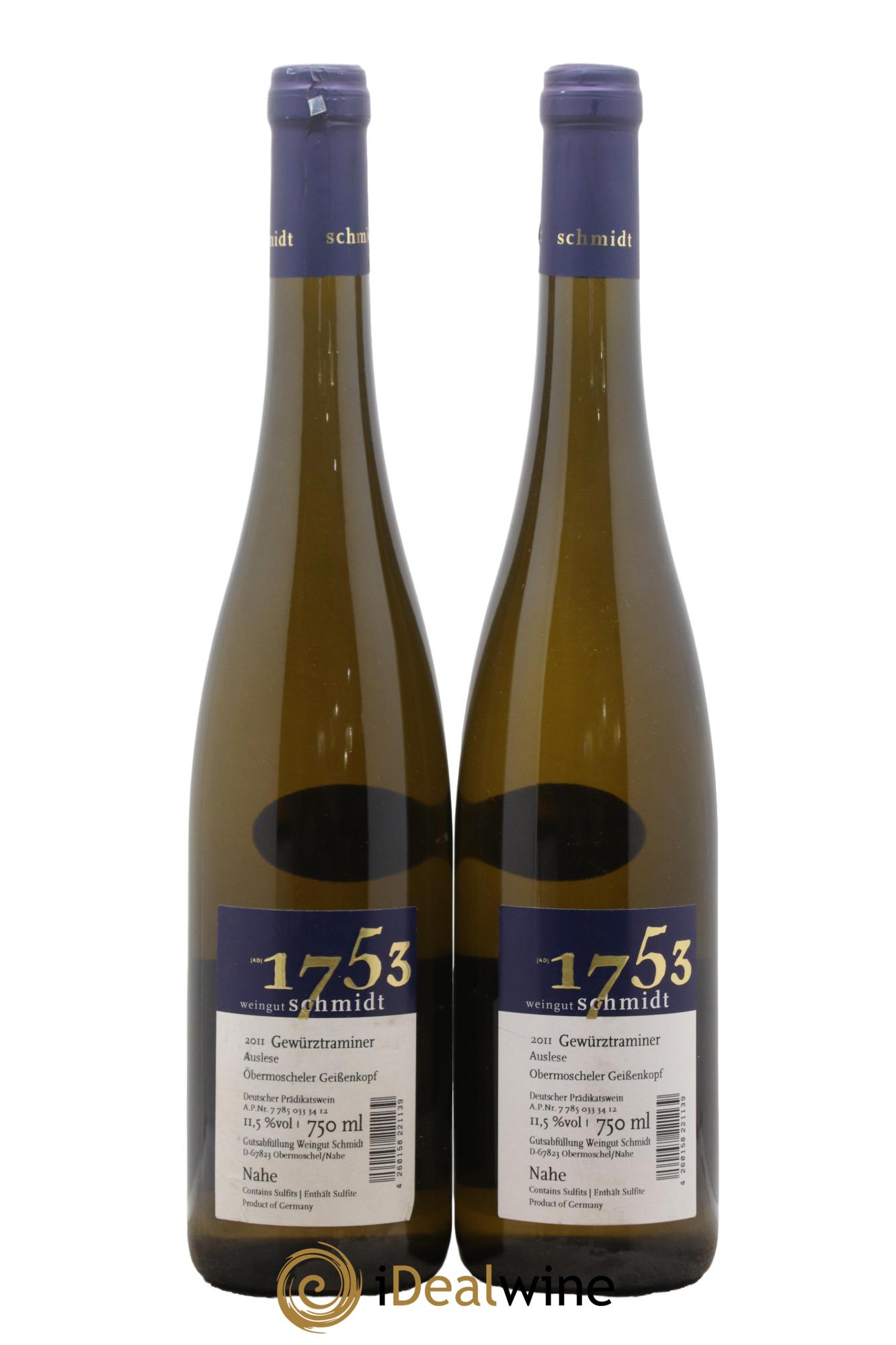 Allemagne Nahe Gewurztraminer Auslese 1753 Schmidt 2011 - Lot de 2 bouteilles - 1
