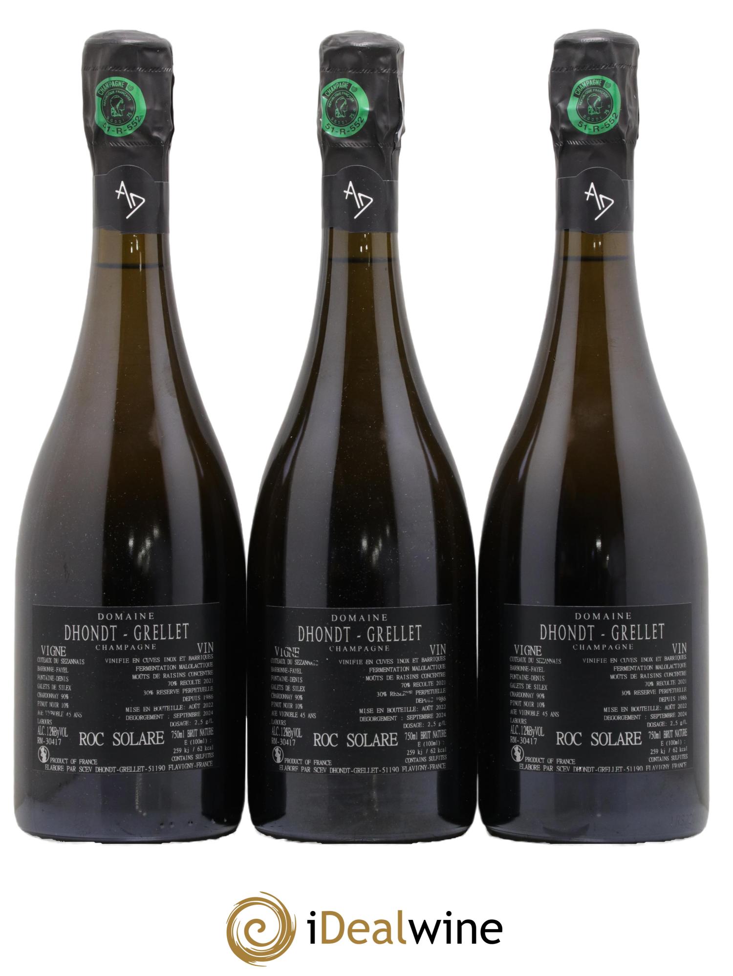 Champagne Extra-Brut Roc Solare Dhondt-Grellet - Lot of 3 bottles - 1
