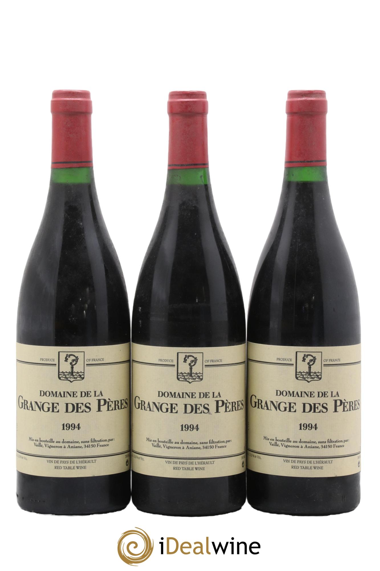 IGP Pays d'Hérault Grange des Pères Laurent Vaillé 1994 - Lot de 3 bouteilles - 0