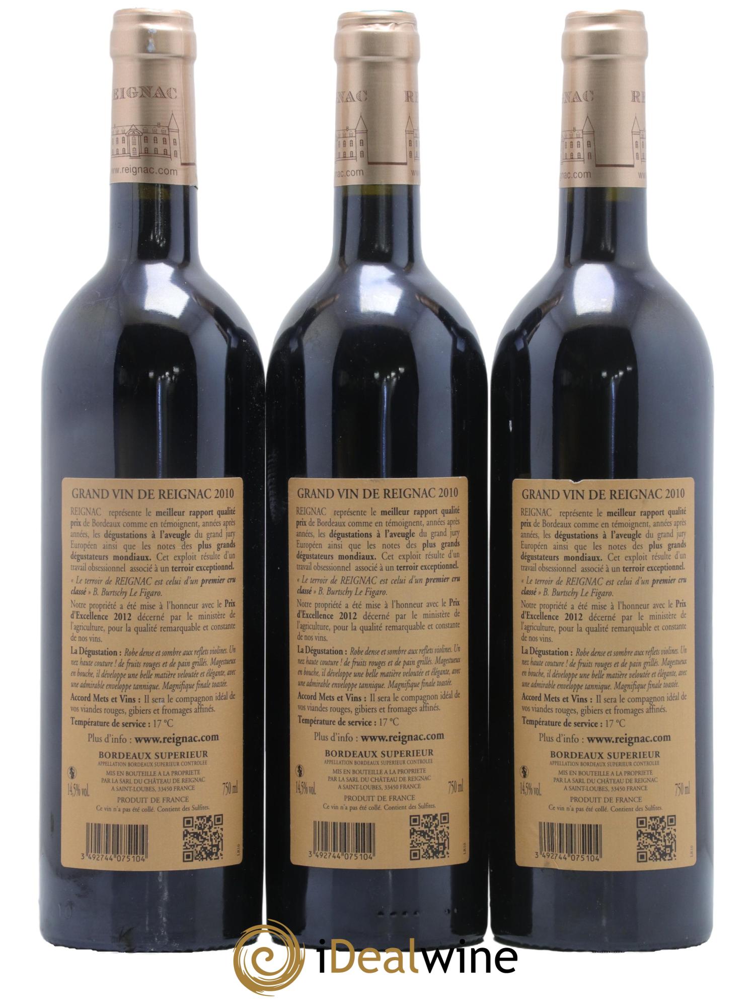 Grand vin de Reignac  2010 - Lotto di 3 bottiglie - 1