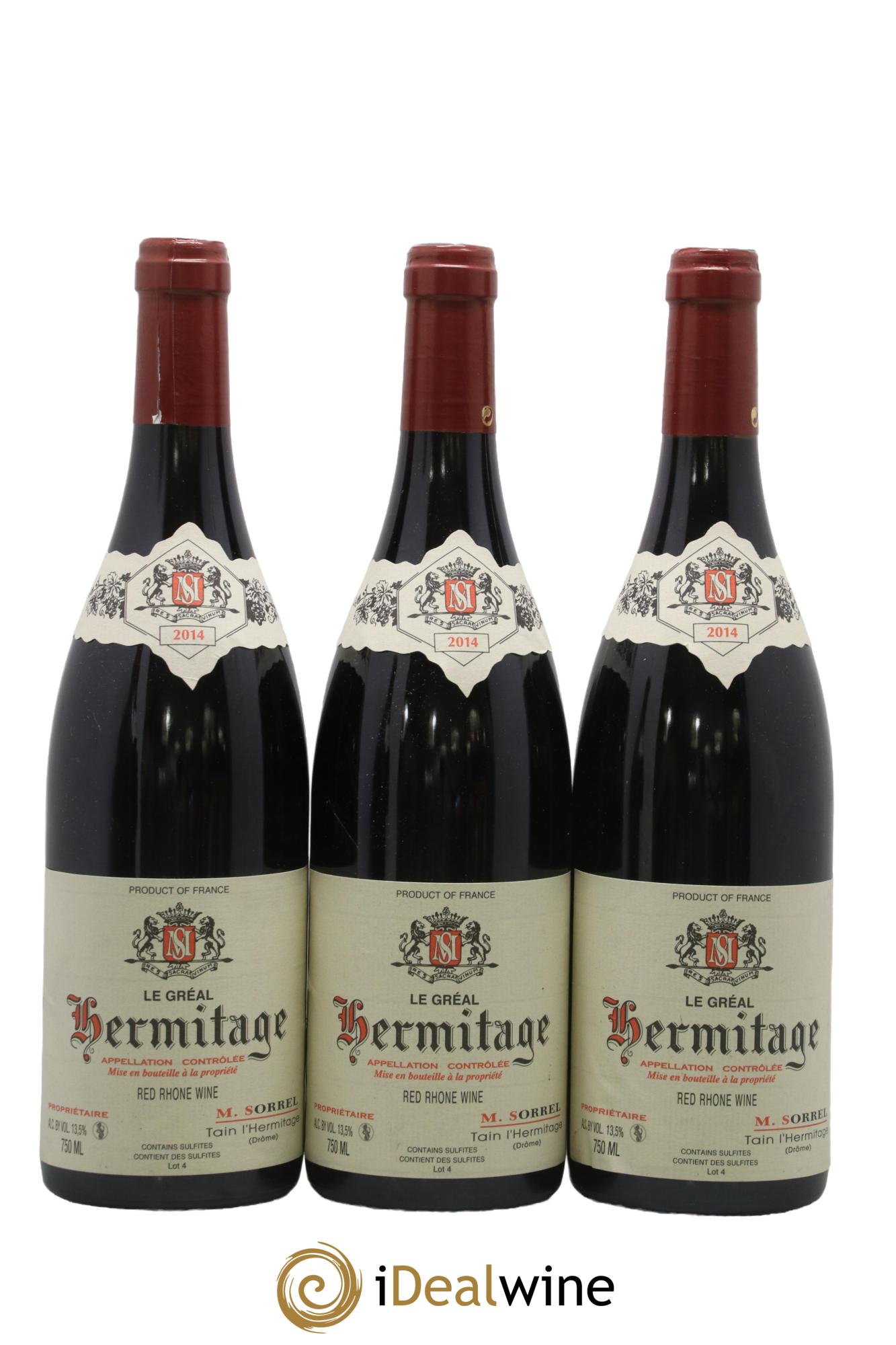 Hermitage Le Gréal Marc Sorrel 2014 - Lot of 3 bottles - 0