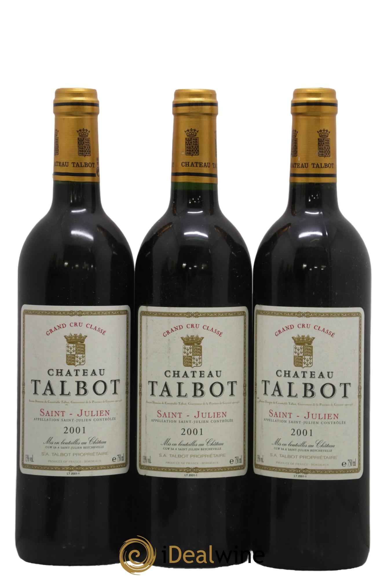 Château Talbot 4ème Grand Cru Classé 2001 - Lot de 3 bouteilles - 0