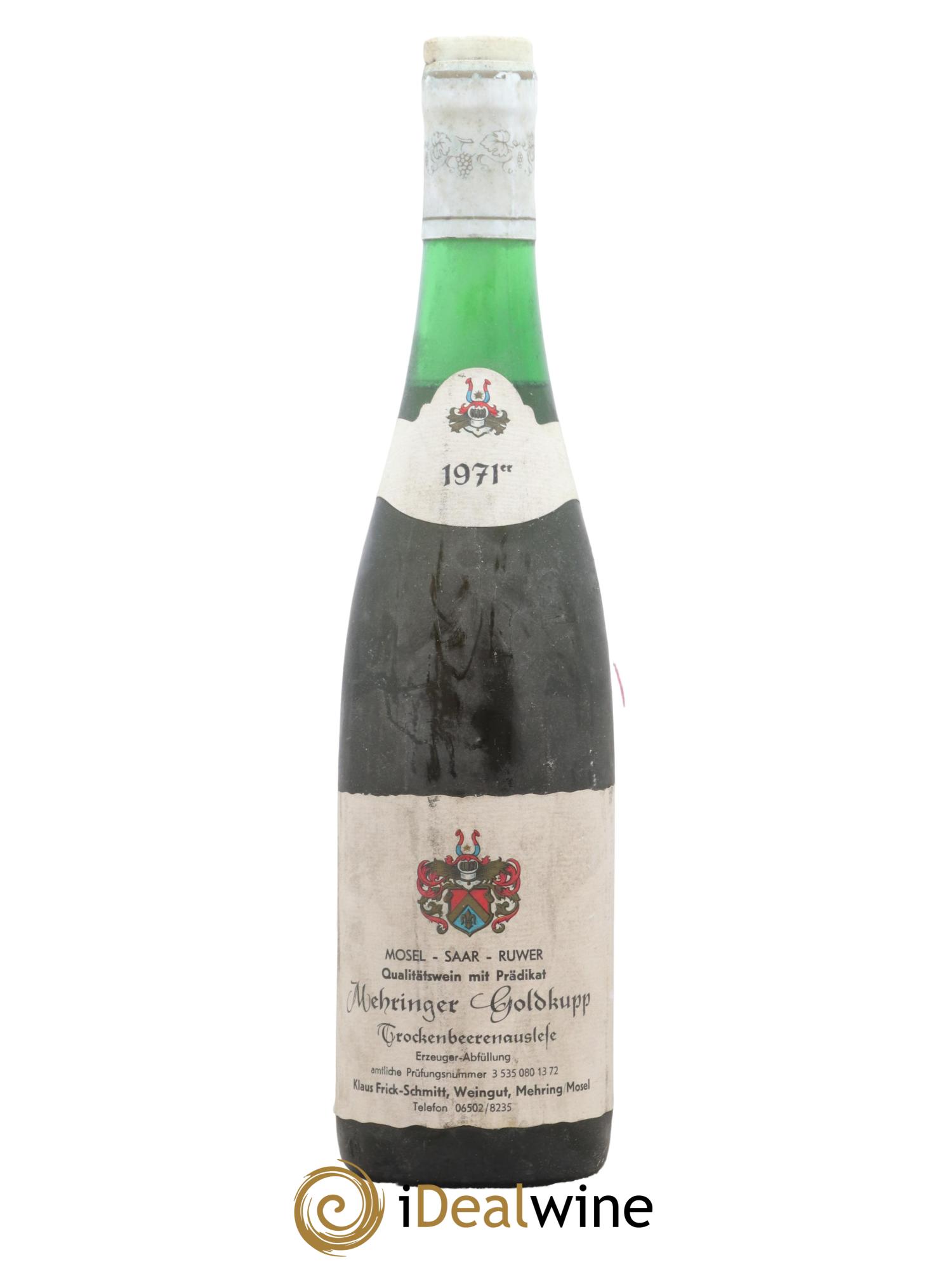 Allemagne Mosel-Saar Trockenbeerenauslese Mehringer Goldkupp Weingut Frick Schmitt 1971 - Lot de 1 bouteille - 0
