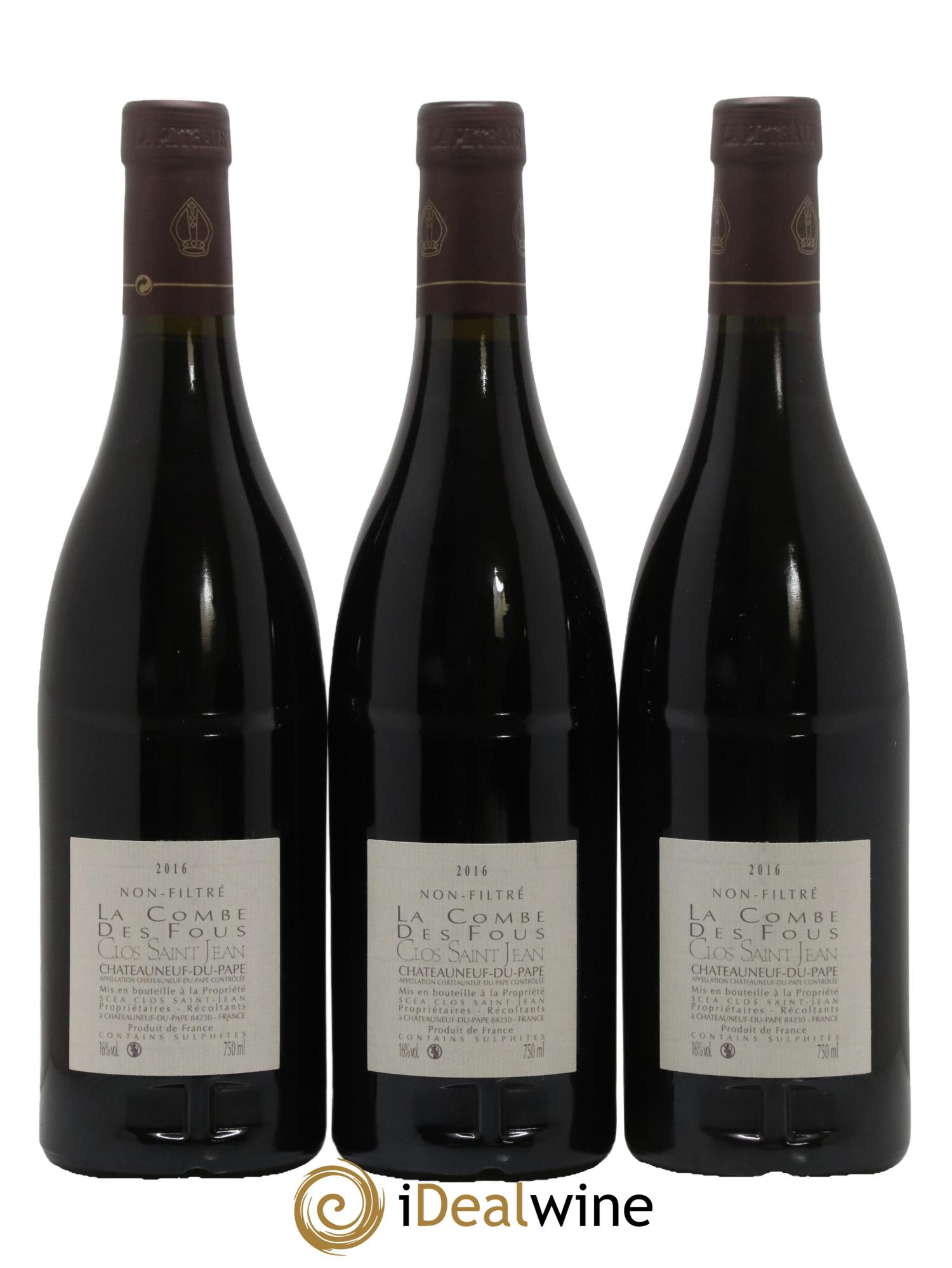 Châteauneuf-du-Pape Clos Saint-Jean La Combe des Fous Pascal et Vincent Maurel 2016 - Lot de 3 bouteilles - 1