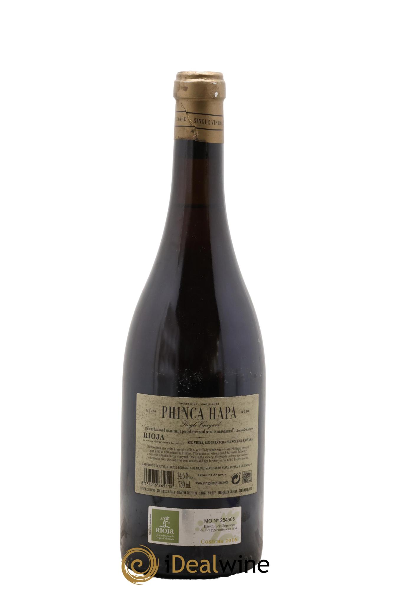 Rioja DOCA Phinca Hapa Bodegas Bhilar 2016 - Posten von 1 Flasche - 1