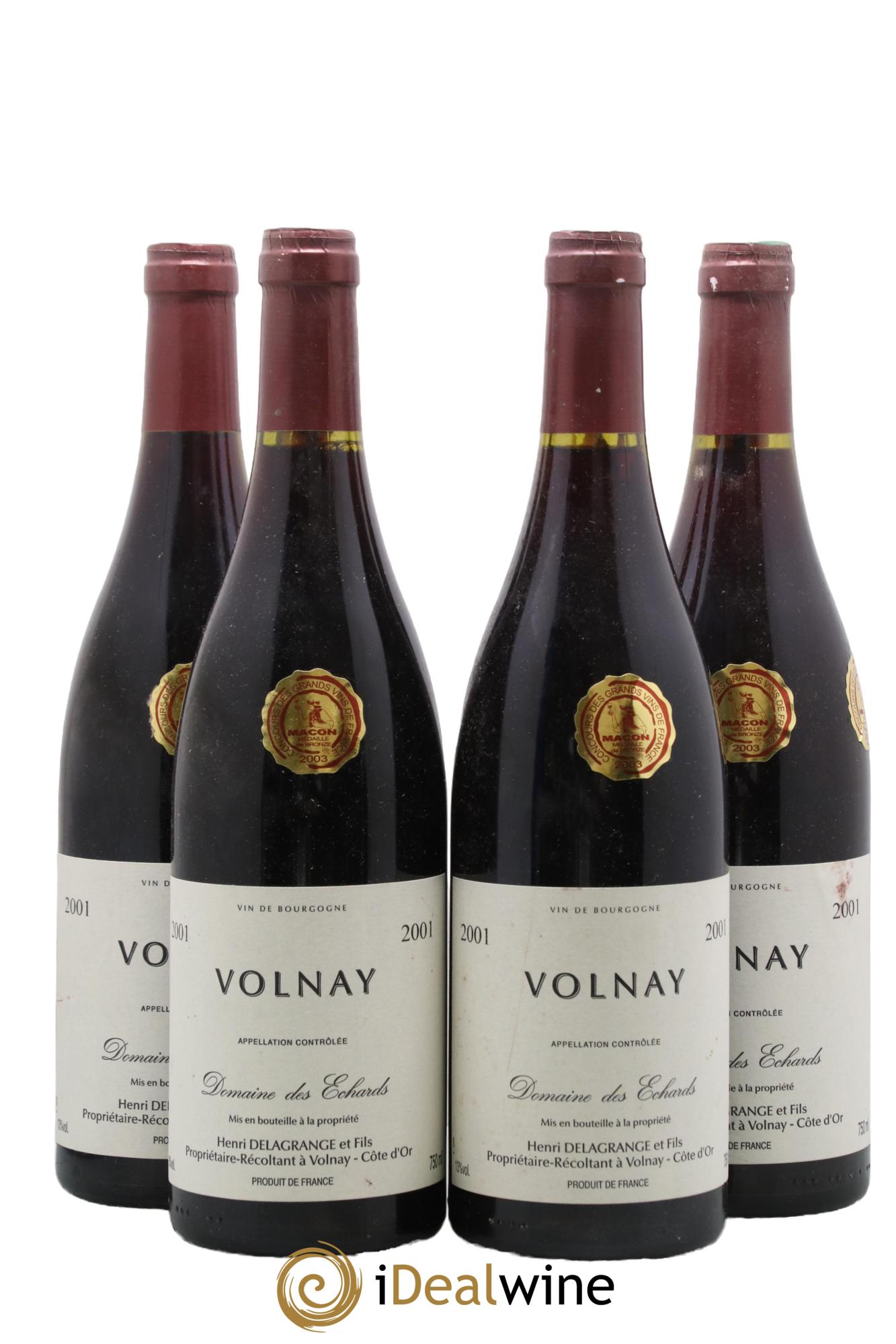 Volnay Domaine des Echards Henri Delagrange et Fils 2001 - Lot de 4 bouteilles - 0