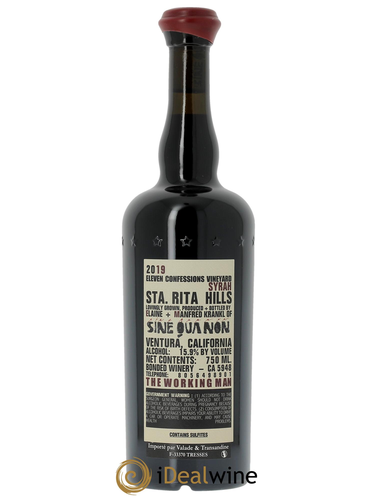 Santa Barbara Sine Qua Non Eleven Confession Syrah E Manfred Krankl  2019 - Lot de 1 bouteille - 1
