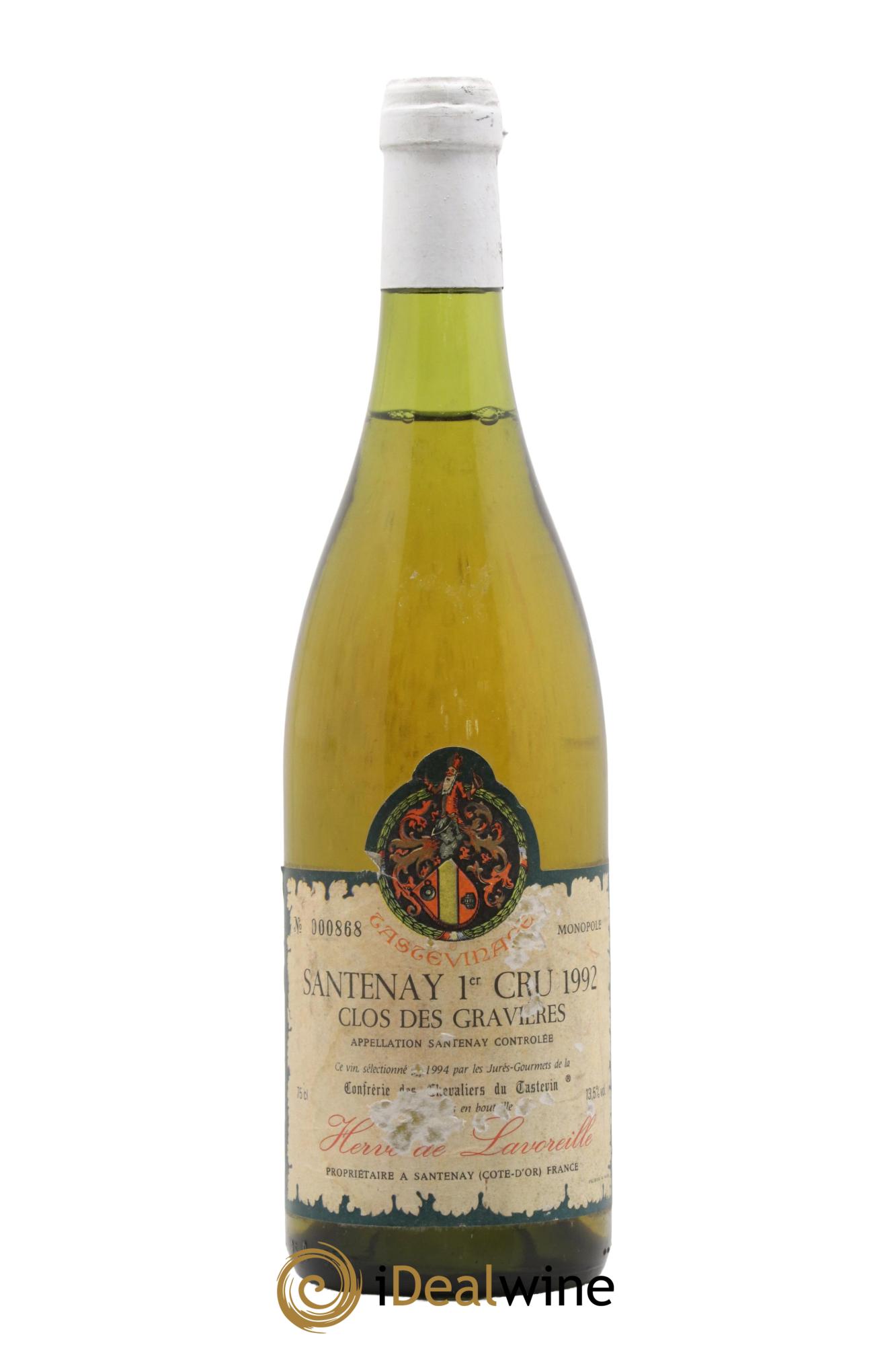 Santenay 1er Cru Clos des Gravières Tastevinage Domaine Hervé de Lavoreille 1992 - Lot de 1 bouteille - 0