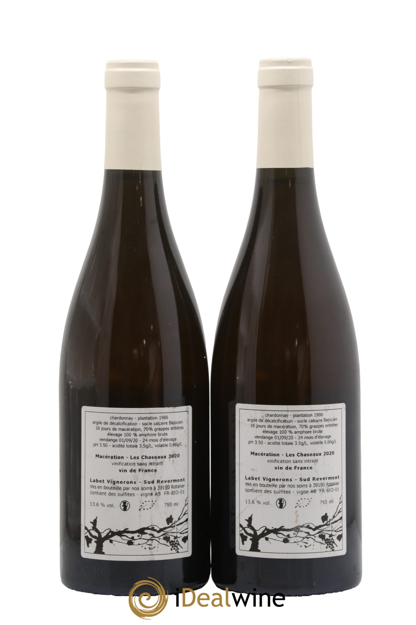 Côtes du Jura Chardonnay Les Chaseaux Macération Romain - Julien - Charline Labet 2020 - Lot de 2 bouteilles - 1