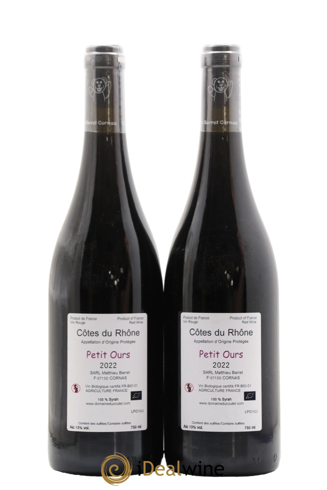 Côtes-du-Rhône Petit Ours Brun Coulet (Domaine du) - Matthieu Barret 2022 - Lotto di 2 bottiglie - 1