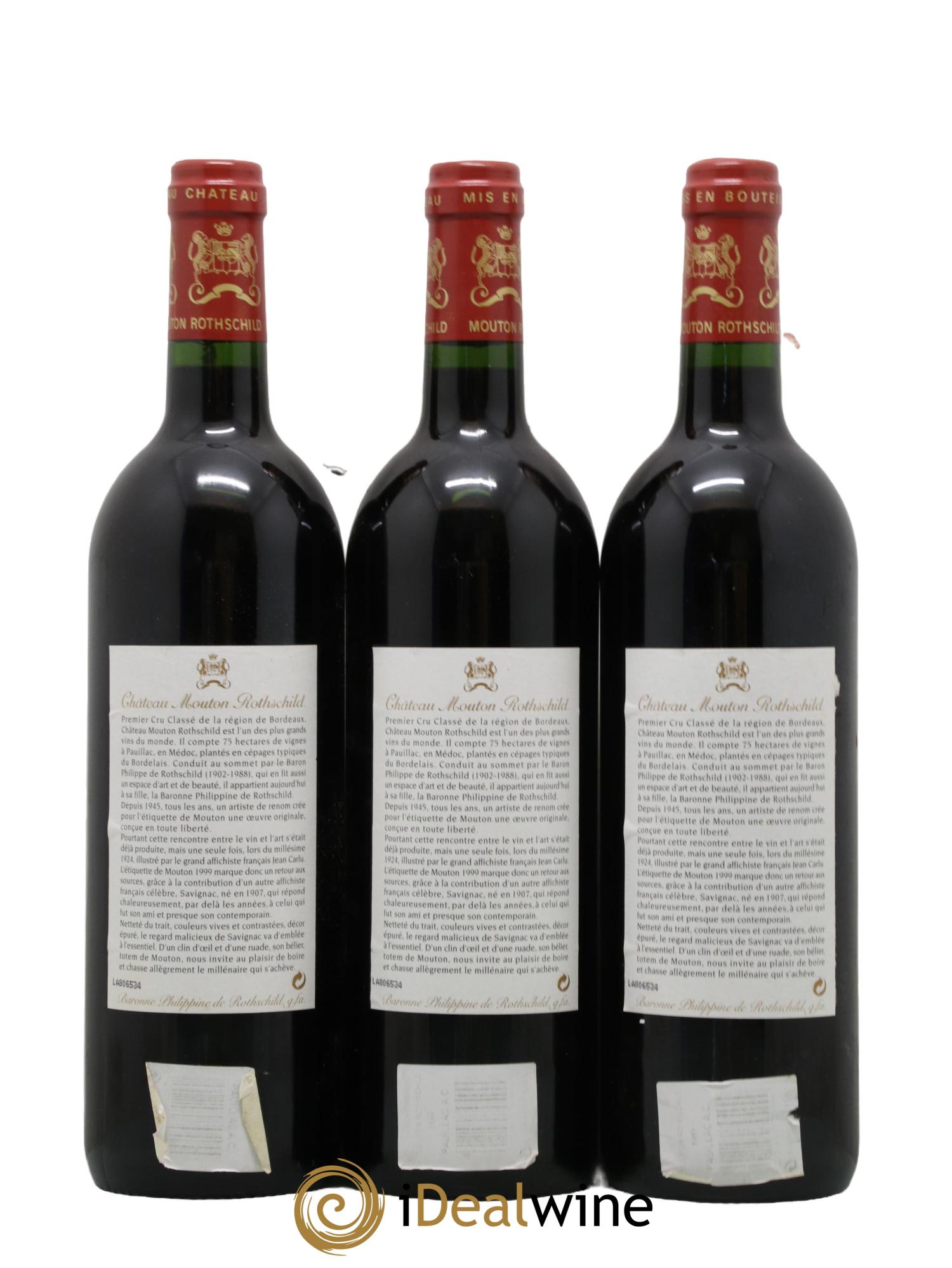 Château Mouton Rothschild 1er Grand Cru Classé 1999 - Lot de 3 bouteilles - 1