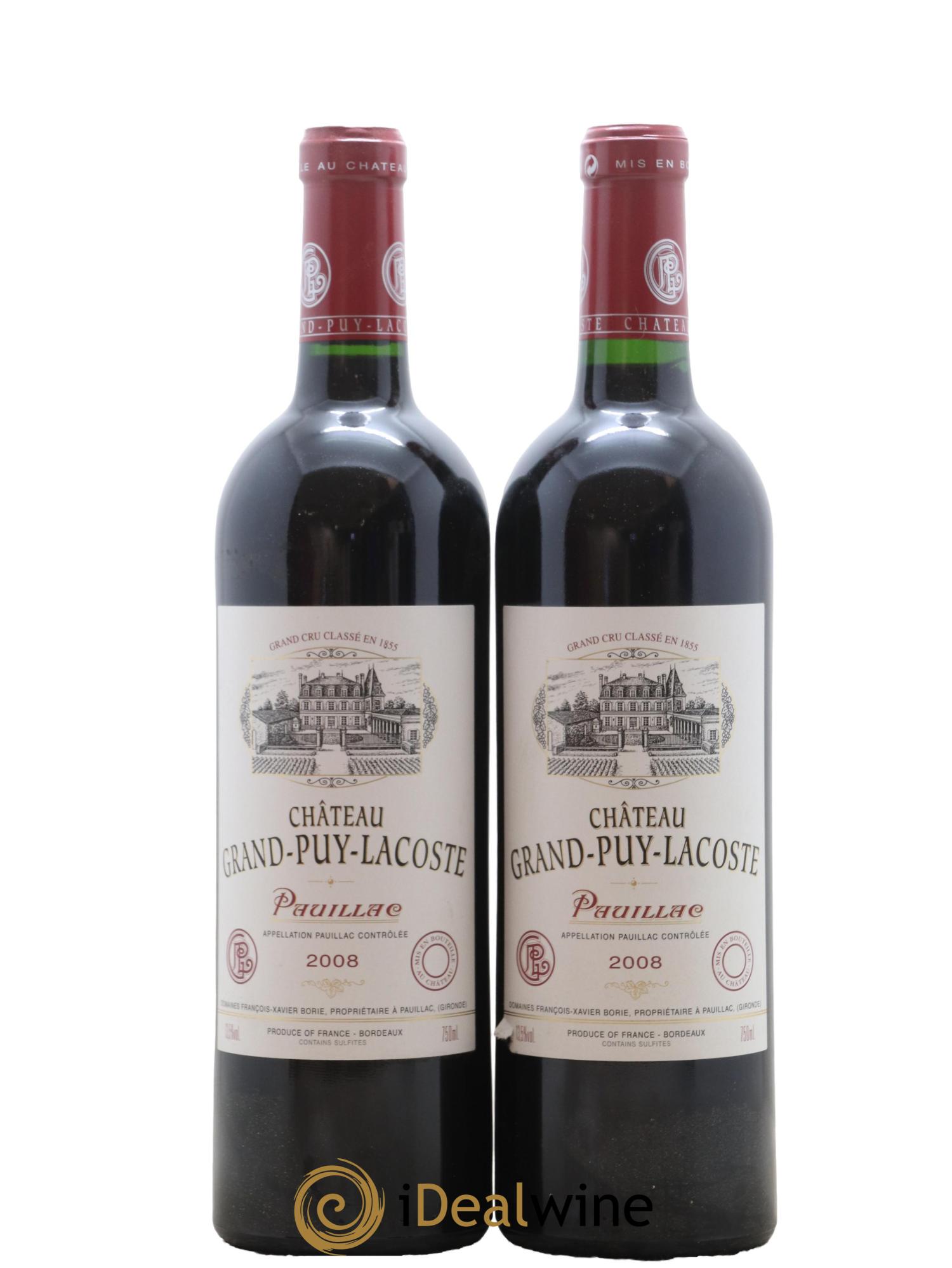 Château Grand Puy Lacoste 5ème Grand Cru Classé 2008 - Lot de 2 bouteilles - 0