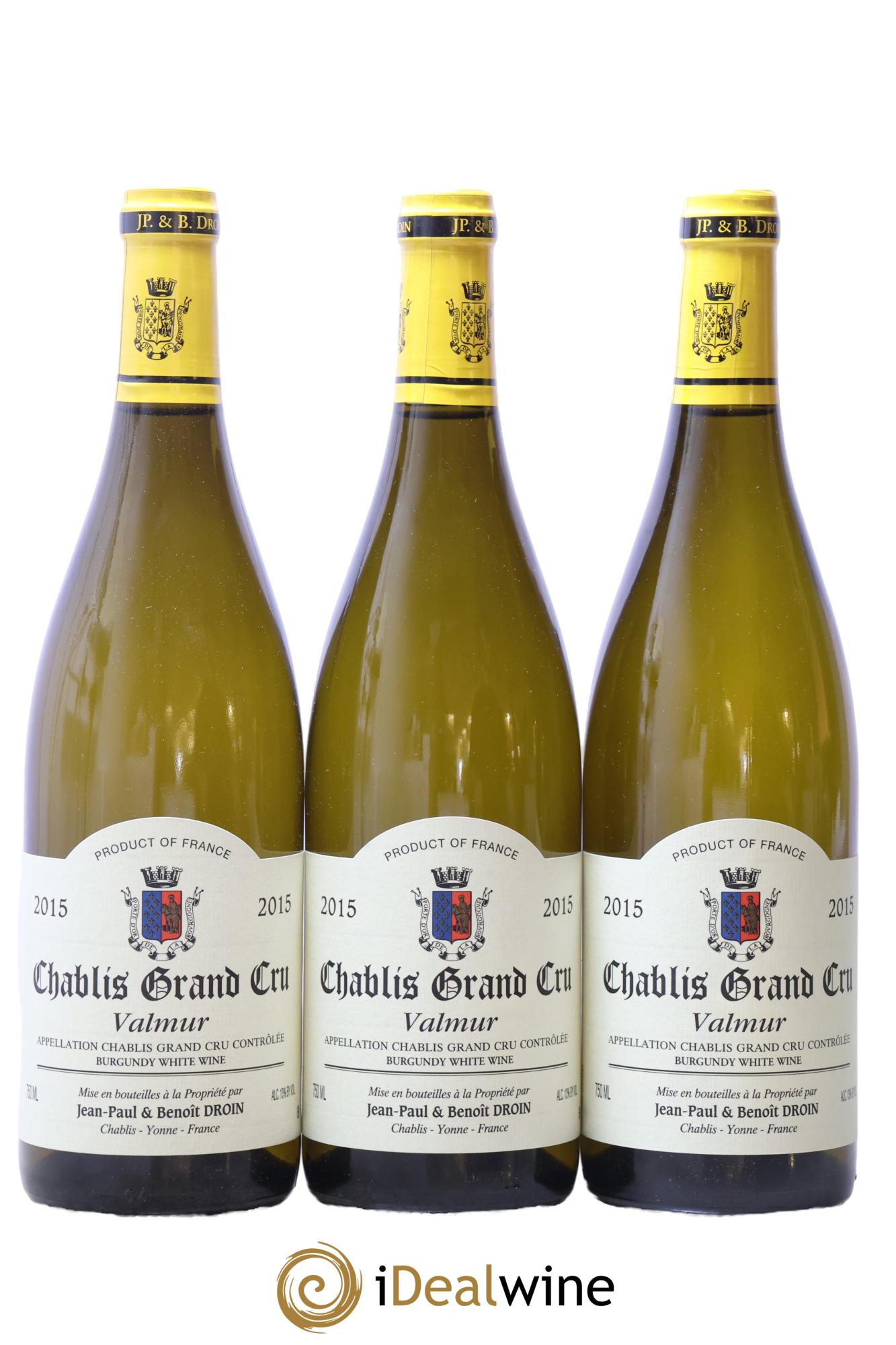 Chablis Grand Cru Valmur Jean-Paul & Benoît Droin (Domaine) 2015 - Lot de 3 bouteilles - 0