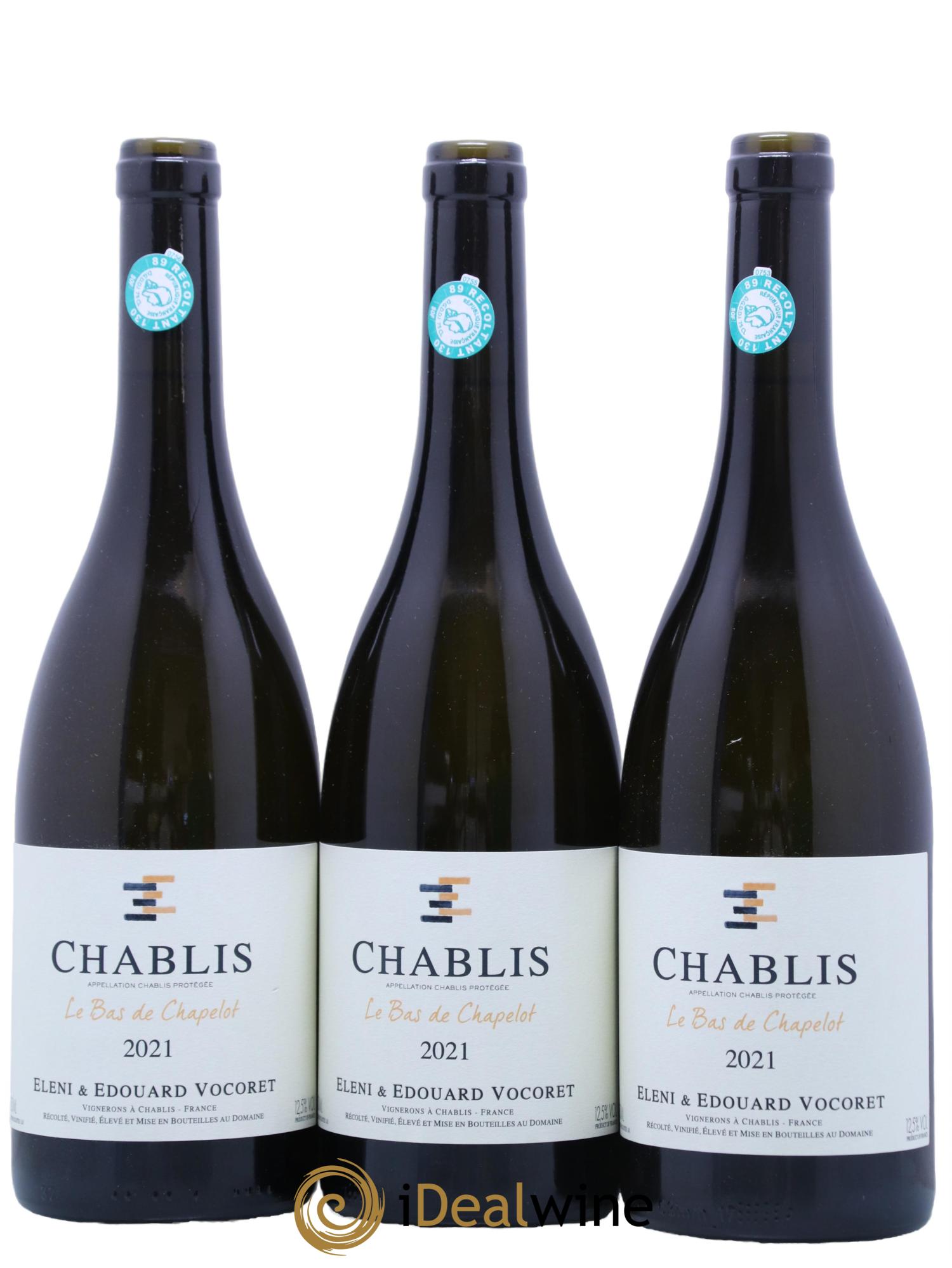 Chablis Le Bas Chapelot Eleni et Edouard Vocoret 2021 - Lot de 3 bouteilles - 0