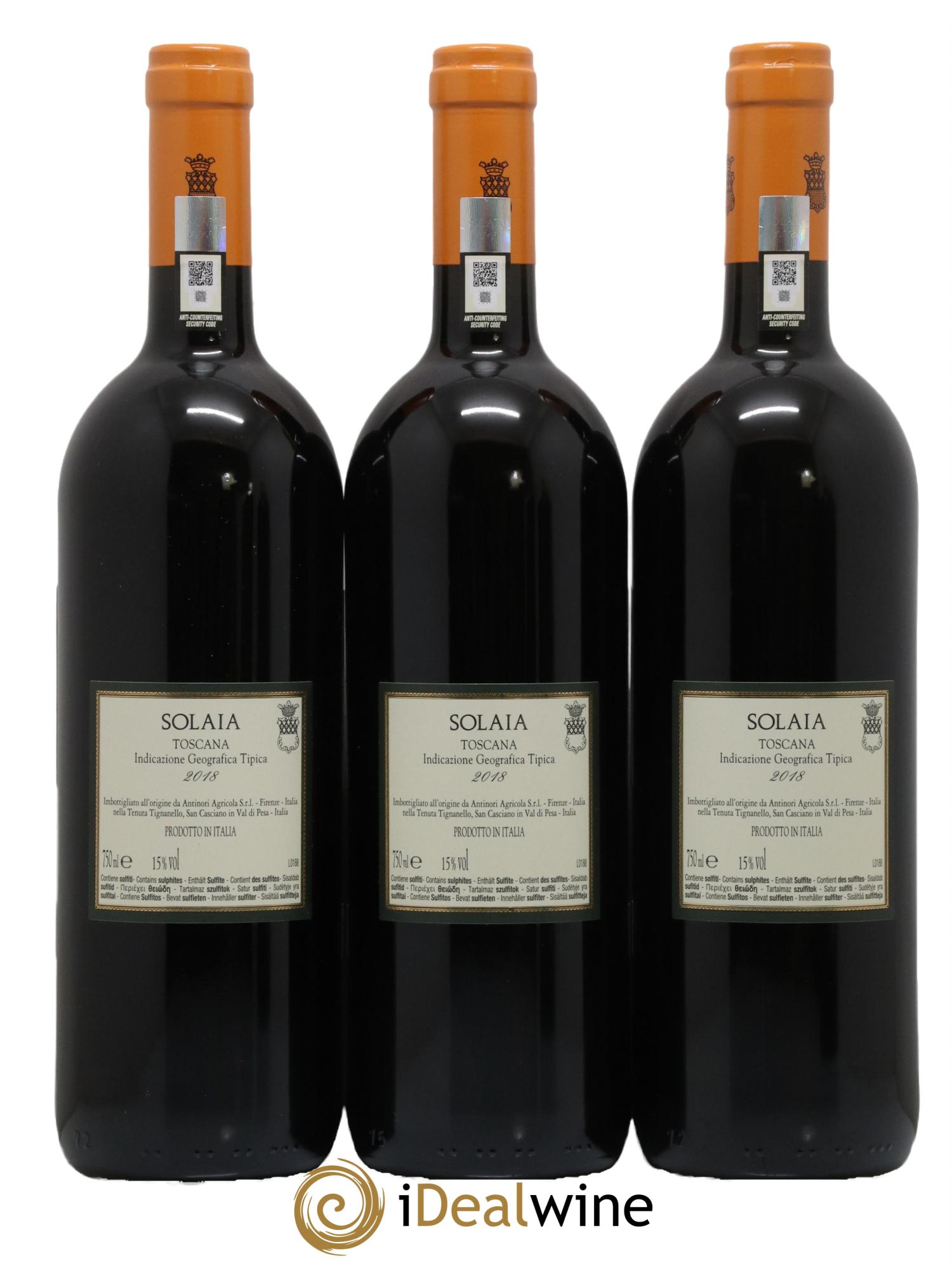 Toscana IGT Solaia Tenuta Tignanello - Marchesi Antinori 2018 - Lot de 3 bouteilles - 1