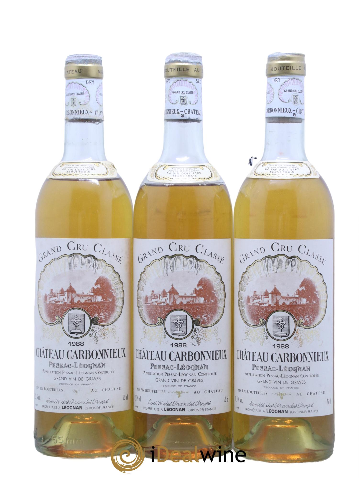 Château Carbonnieux Cru Classé de Graves 1988 - Lot de 3 bouteilles - 0
