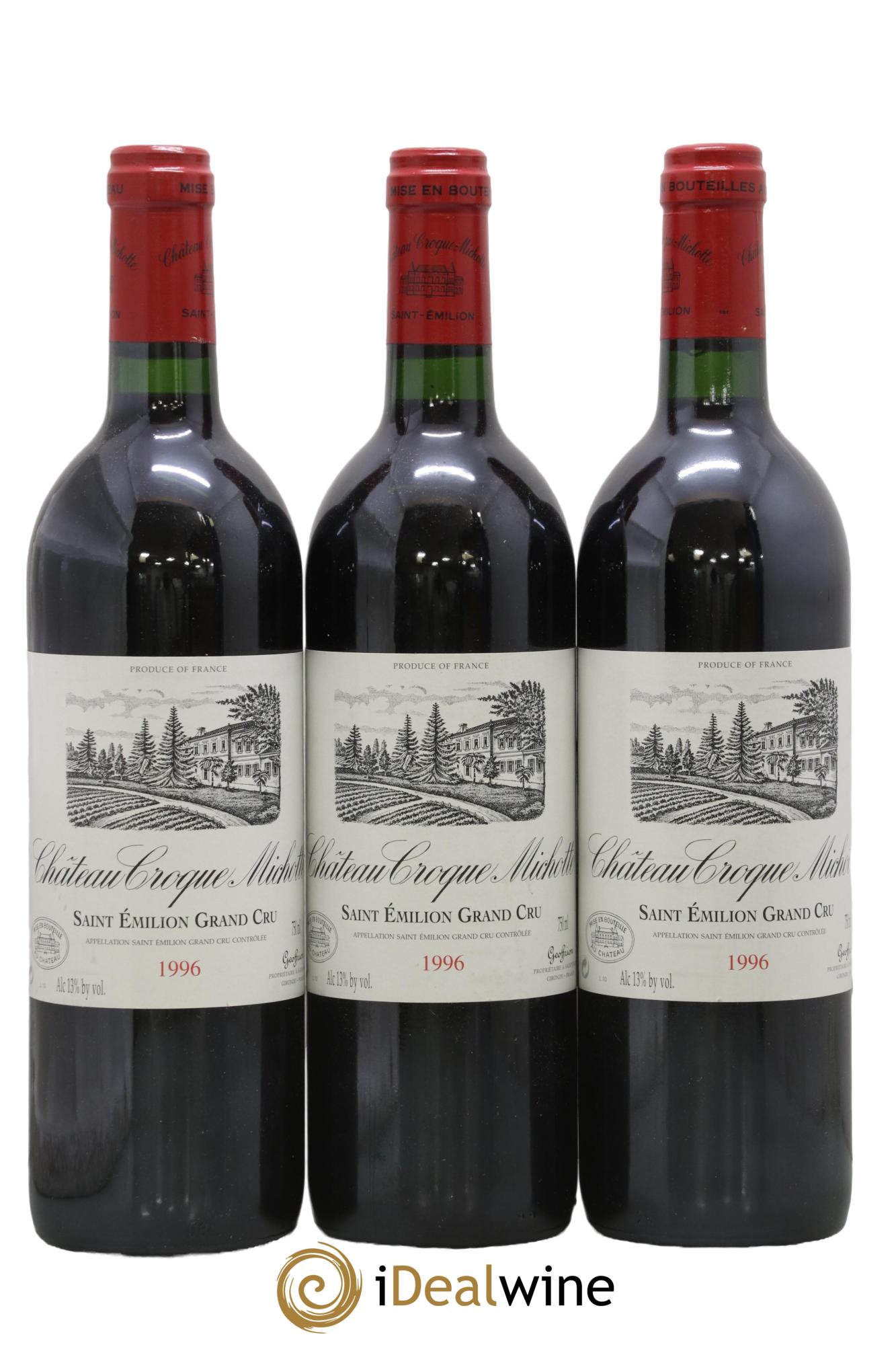 Château Croque Michotte 1996 - Lot de 3 bouteilles - 0