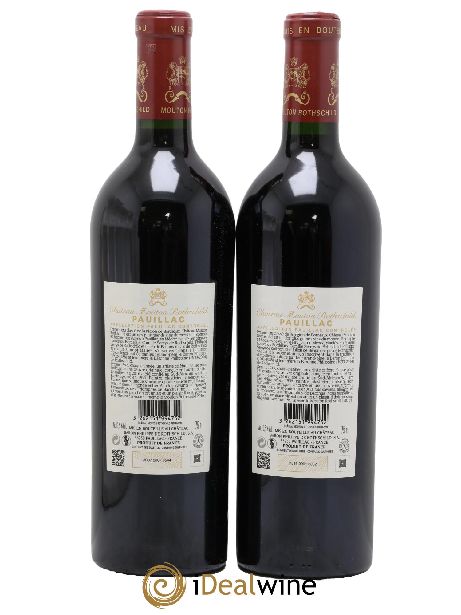 Château Mouton Rothschild 1er Grand Cru Classé 2016 - Lot de 2 bouteilles - 1