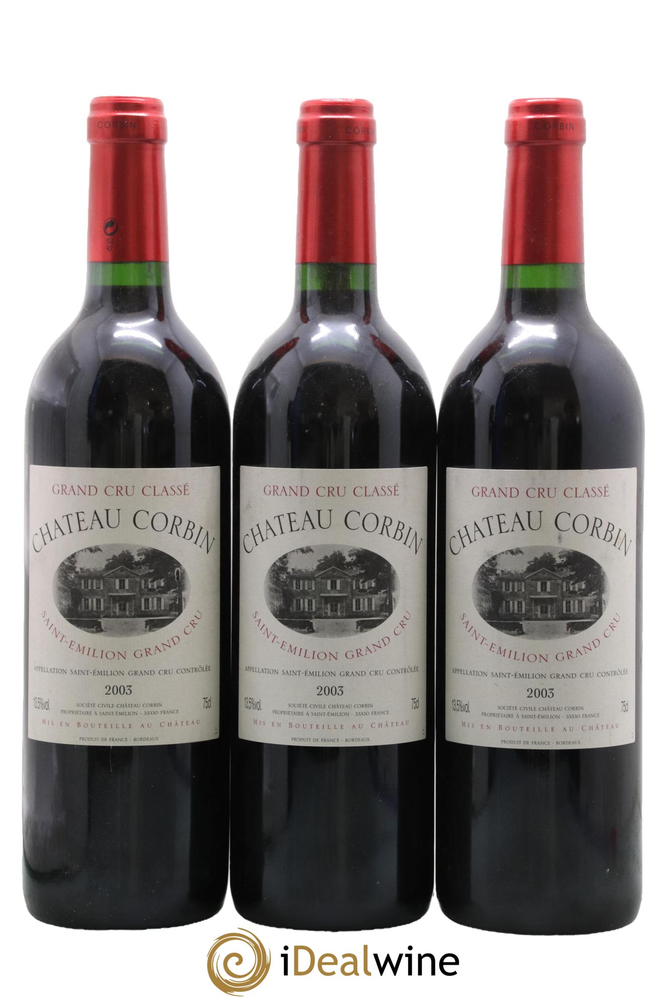 Château Corbin Grand Cru Classé 2003 - Lot de 3 bouteilles - 0
