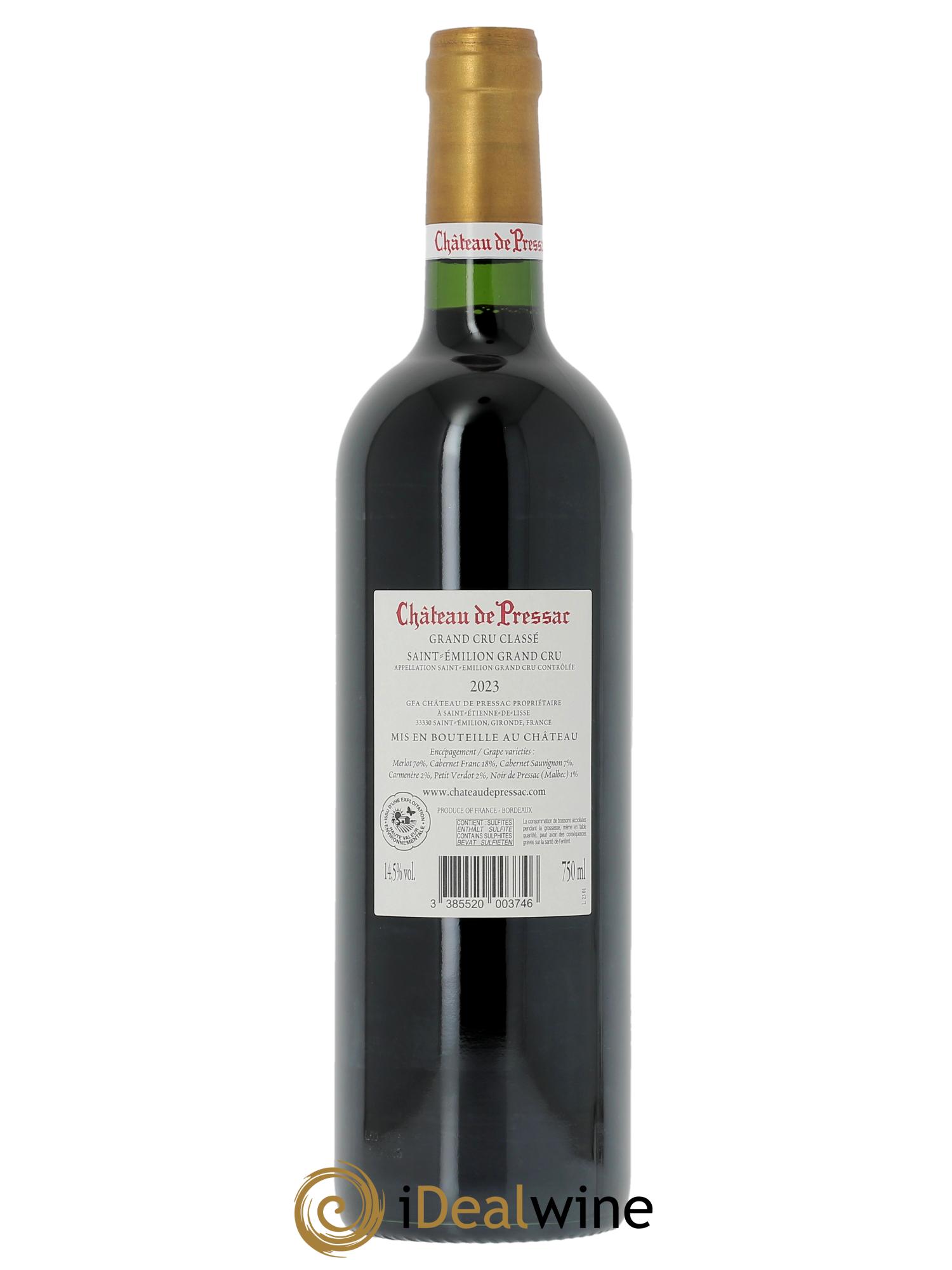 Château de Pressac Grand Cru Classé  2023 - Lot of 1 bottle - 1