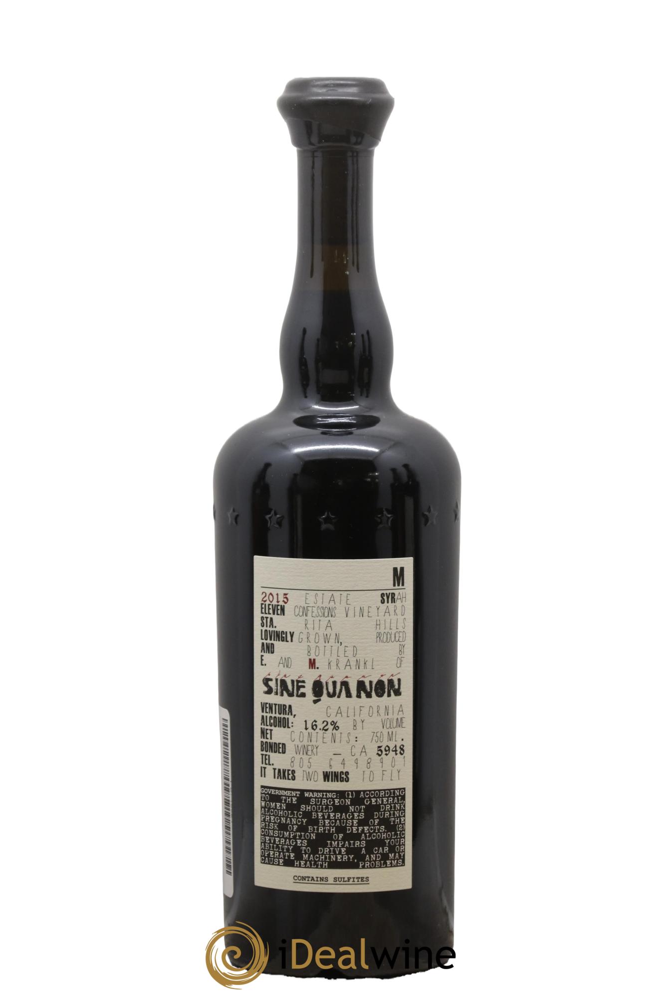 USA Santa Barbara Sine Qua Non Eleven Confession Syrah M Manfred Krankl 2015 - Lot de 1 bouteille - 1