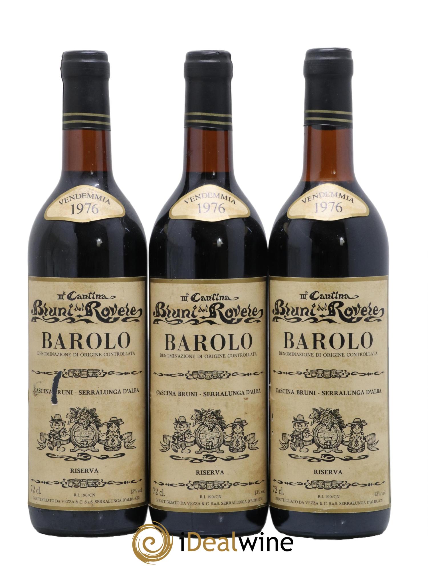 Barolo Riserva Cascina Bruni Vezza 1976 - Lot de 3 bouteilles - 0