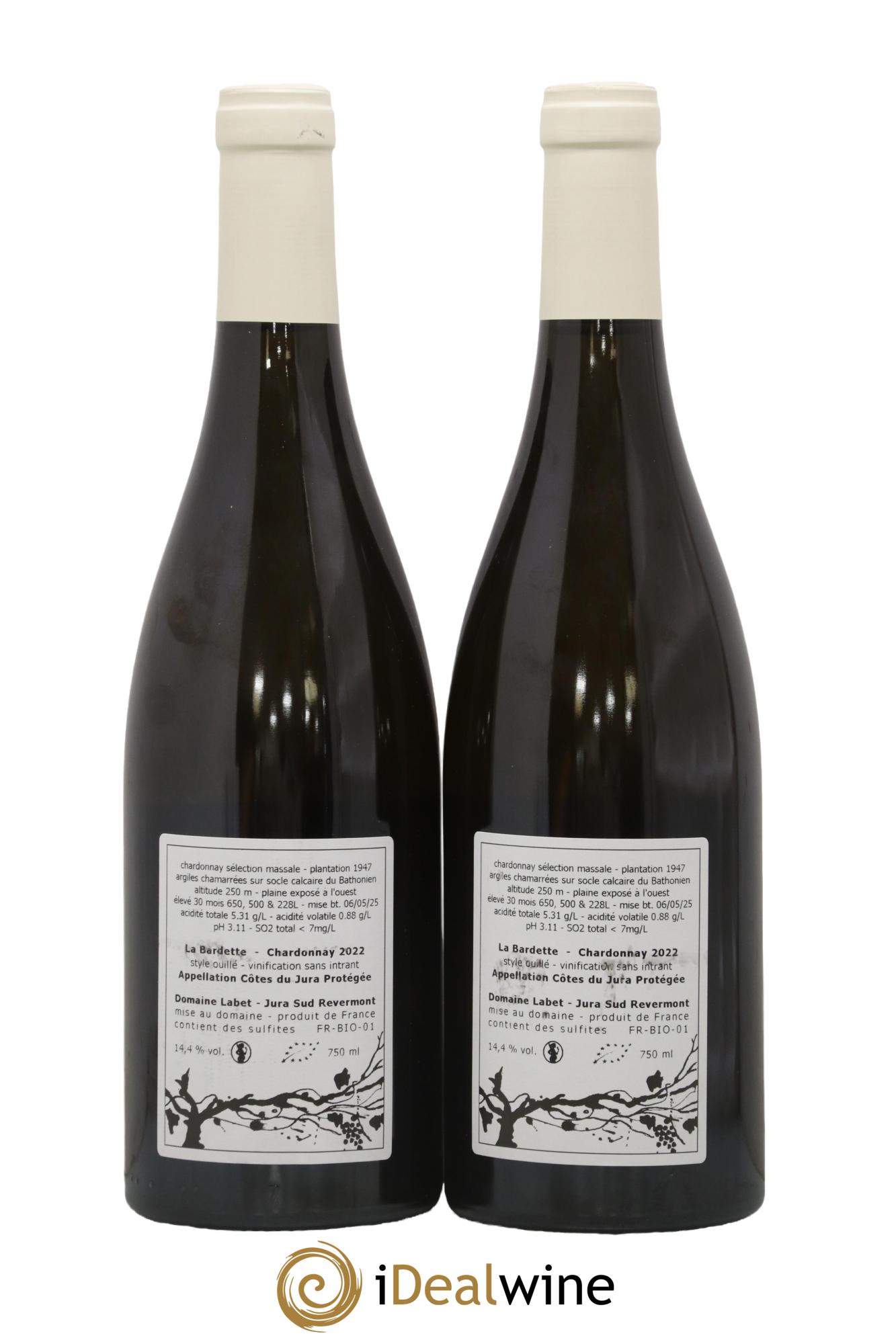 Côtes du Jura Chardonnay La Bardette Romain - Julien - Charline Labet 2022 - Lot de 2 bouteilles - 1