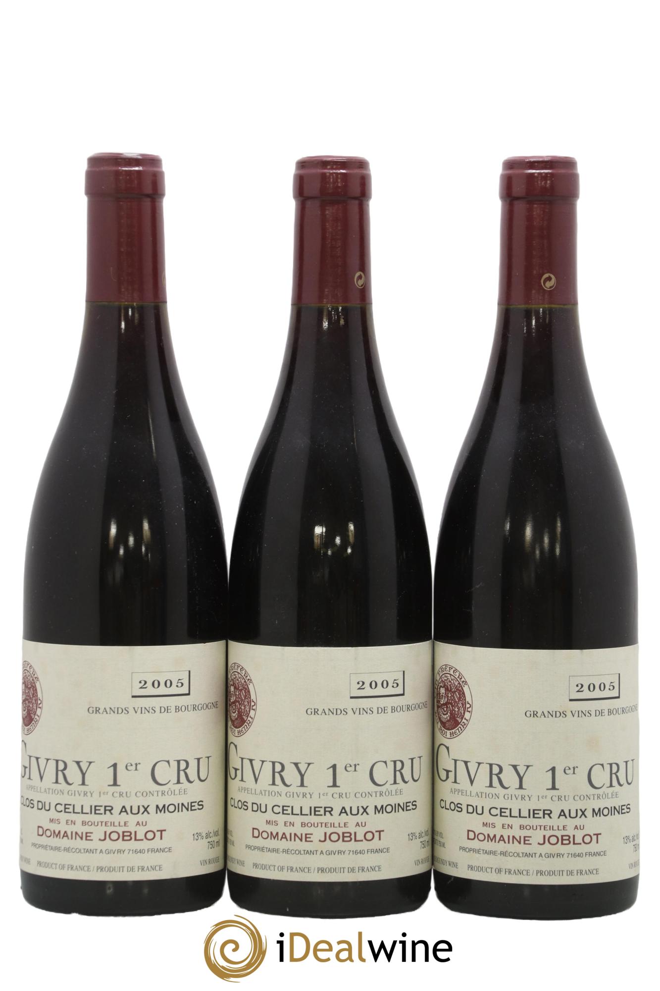 Givry 1er Cru Clos du Cellier aux Moines Joblot (Domaine) 2005 - Lot de 3 bouteilles - 0