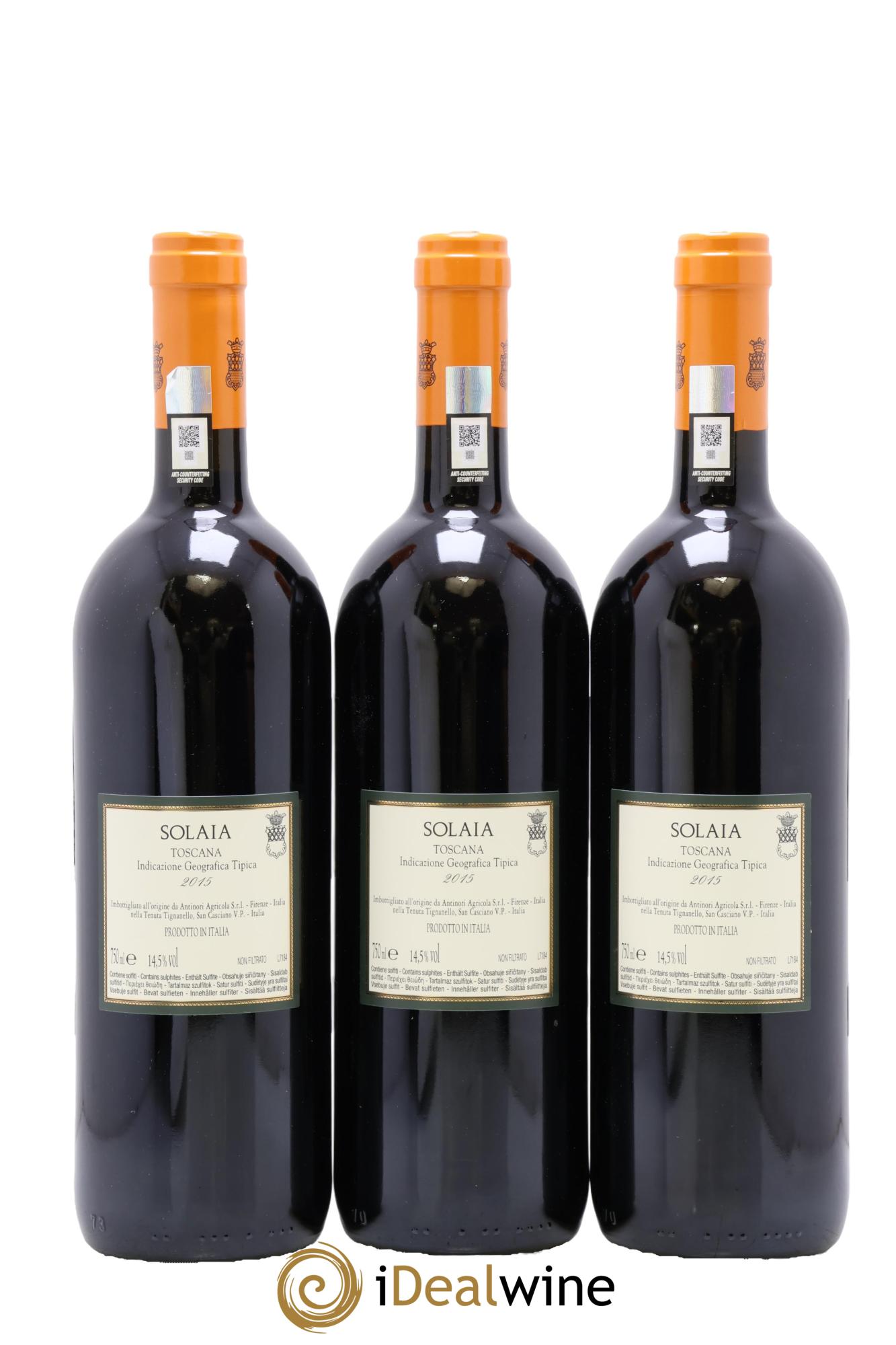 Toscana IGT Solaia Tenuta Tignanello - Marchesi Antinori 2015 - Lot de 3 bouteilles - 1
