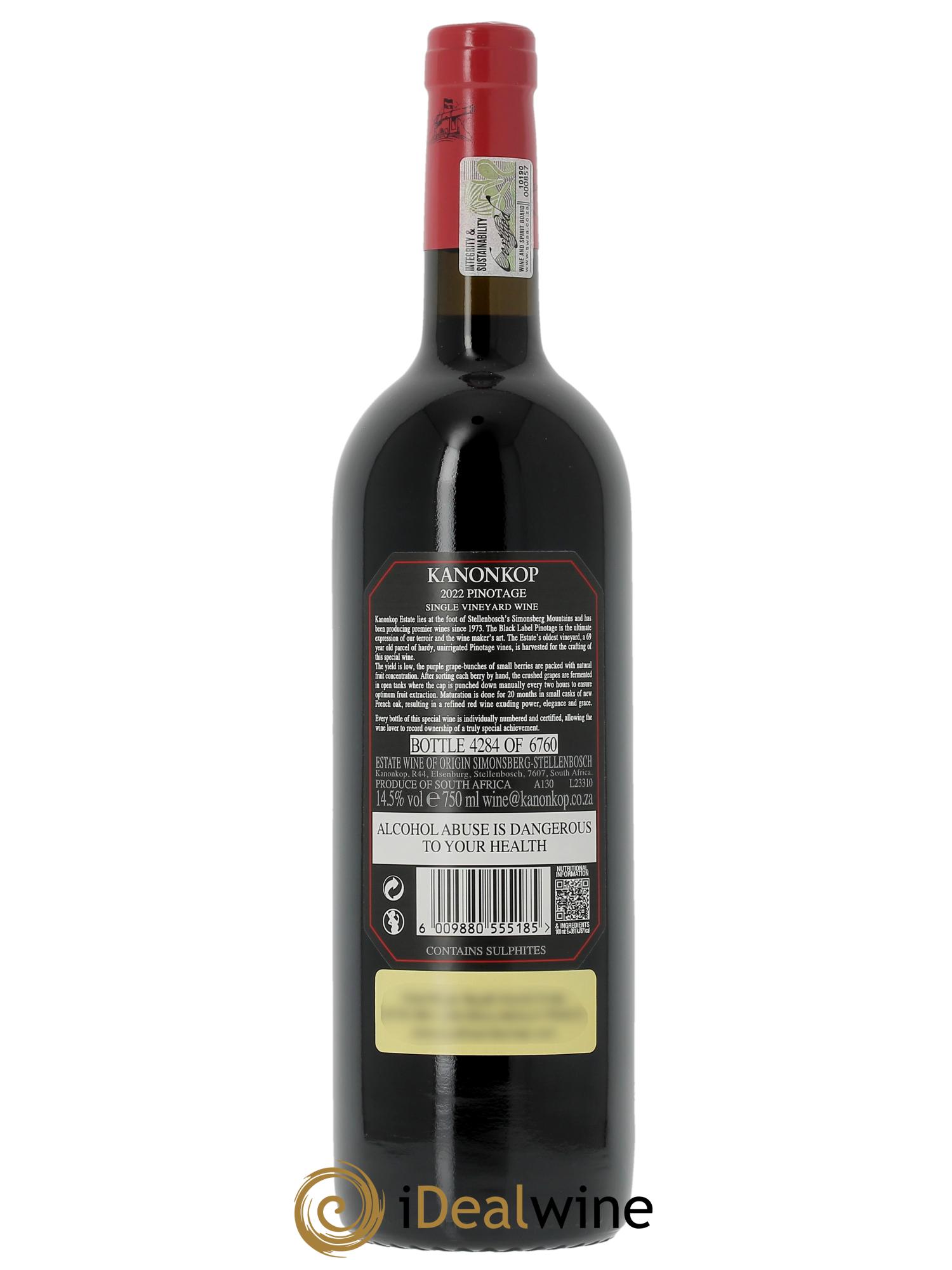 Stellenbosch Kanonkop Black Label Pinotage  2022 - Lot de 1 bouteille - 2