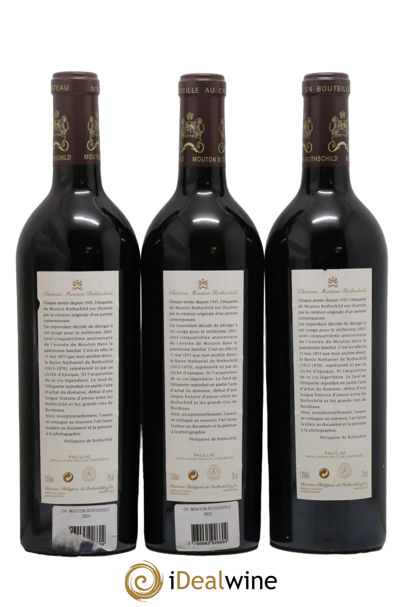 Château Mouton Rothschild 1er Grand Cru Classé 2003 - Posten von 3 Flaschen - 1