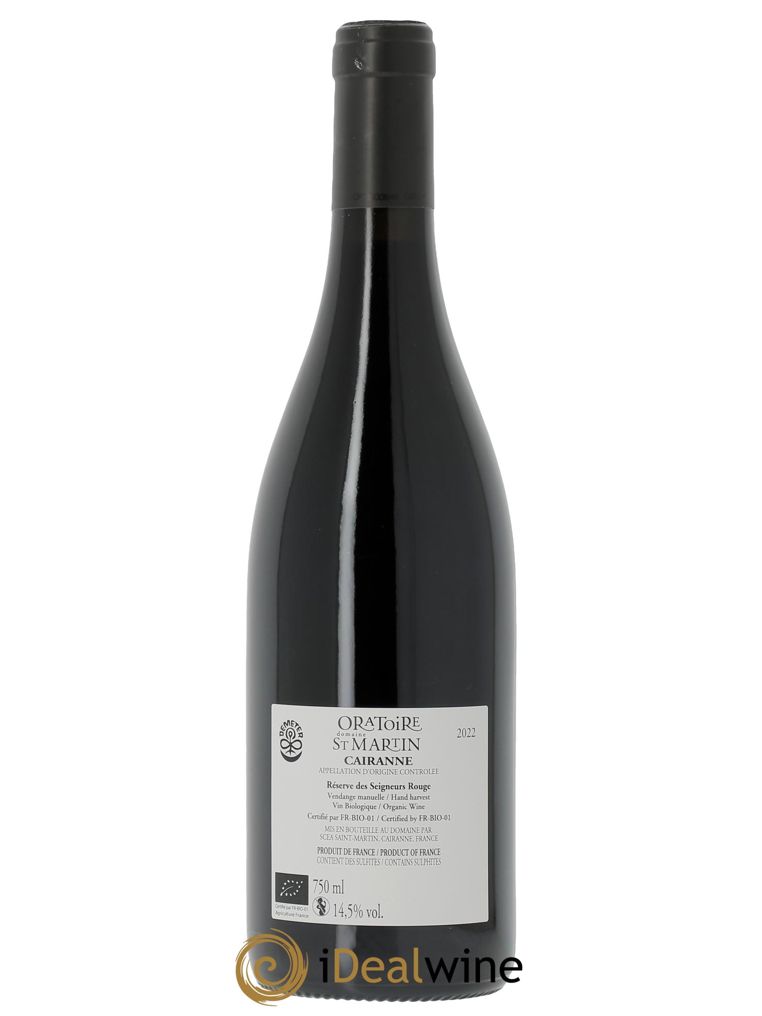 Cairanne Réserve des Seigneurs Oratoire Saint-Martin - Frédéric et François Alary  2022 - Posten von 1 Flasche - 1