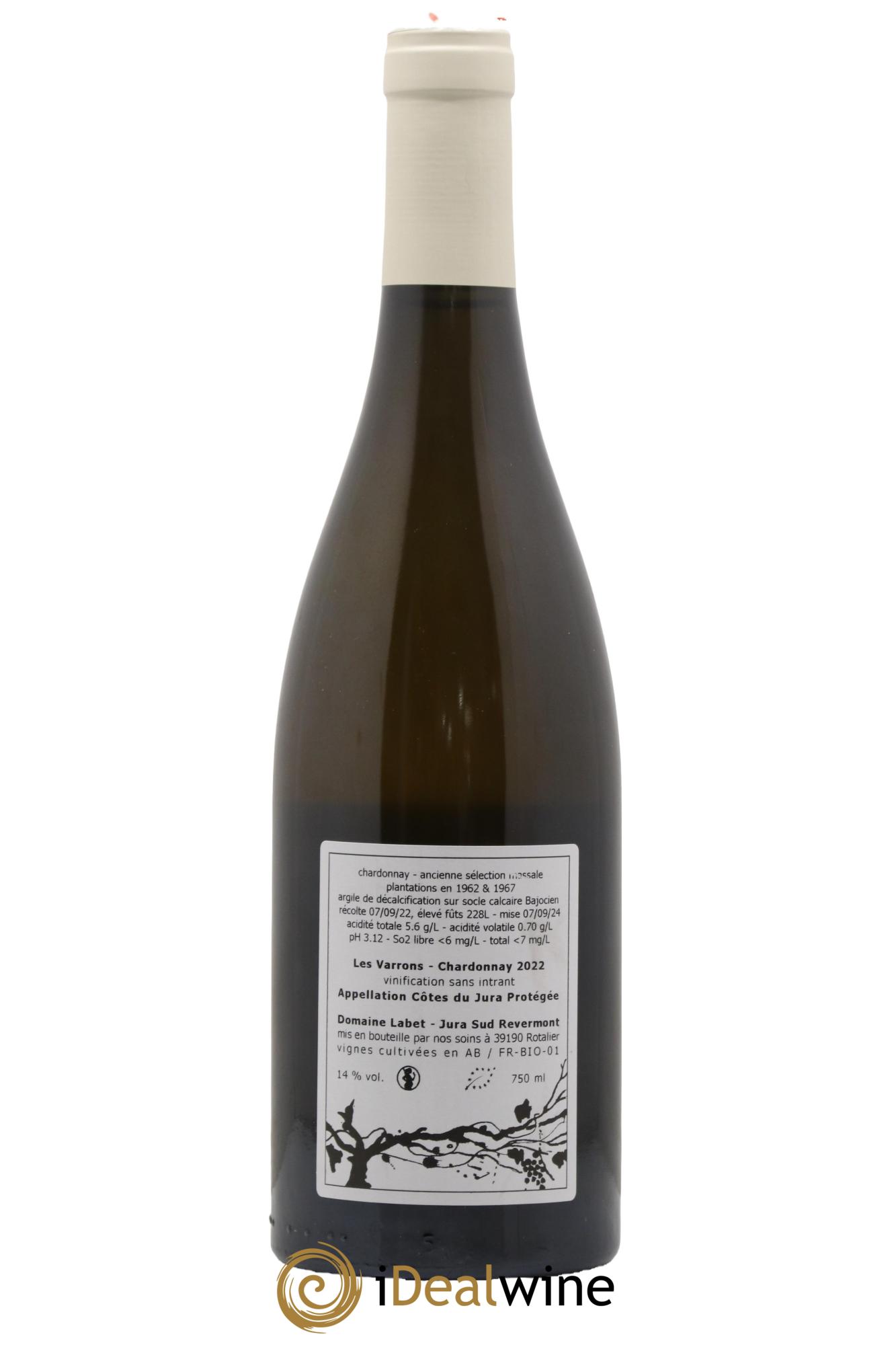 Côtes du Jura Chardonnay Les Varrons Romain - Julien - Charline Labet 2022 - Lot de 1 bouteille - 1