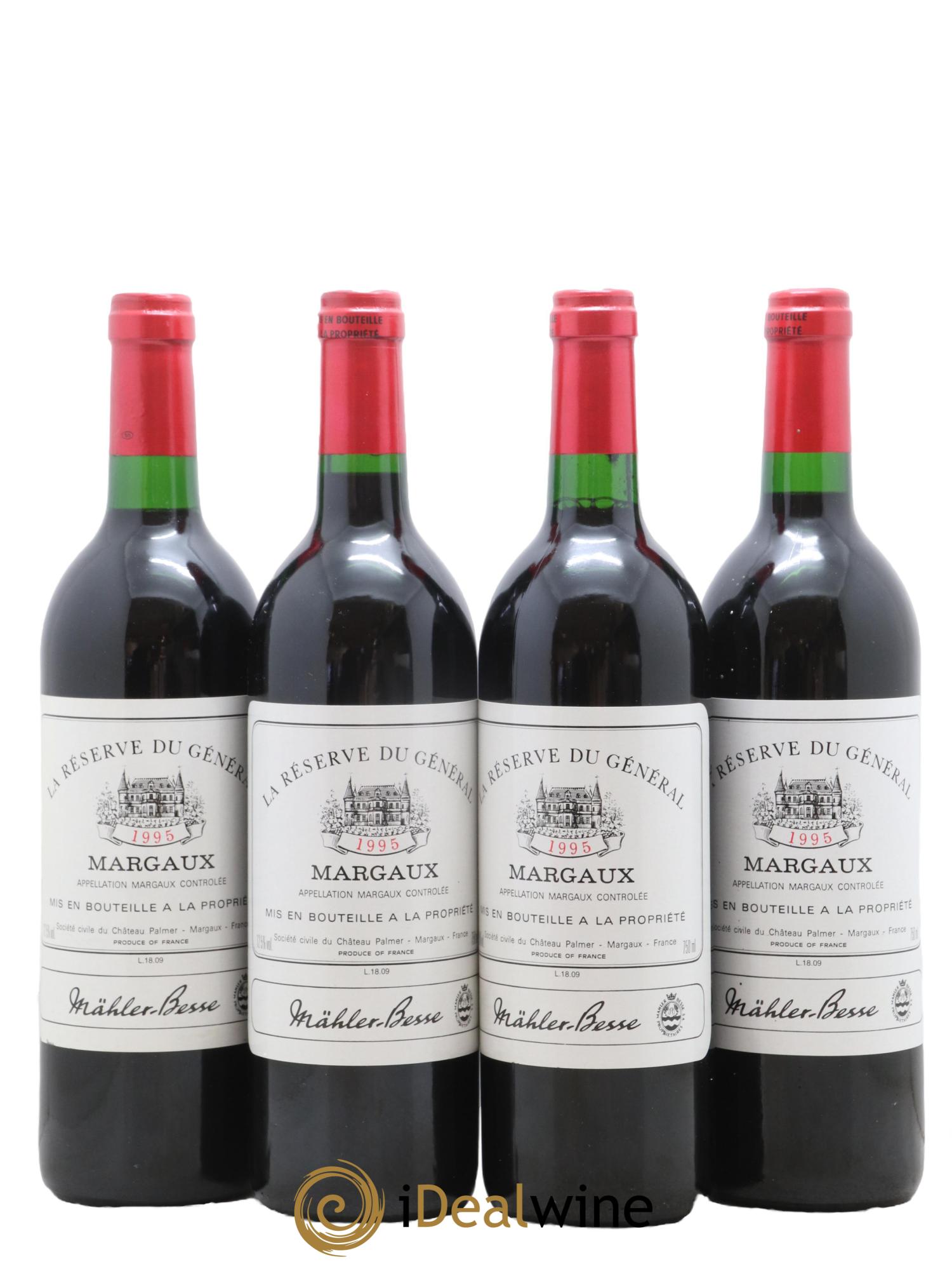 Bordeaux Margaux Reserve Du General Chateau Palmer 1995 - Lot de 4 bouteilles - 0